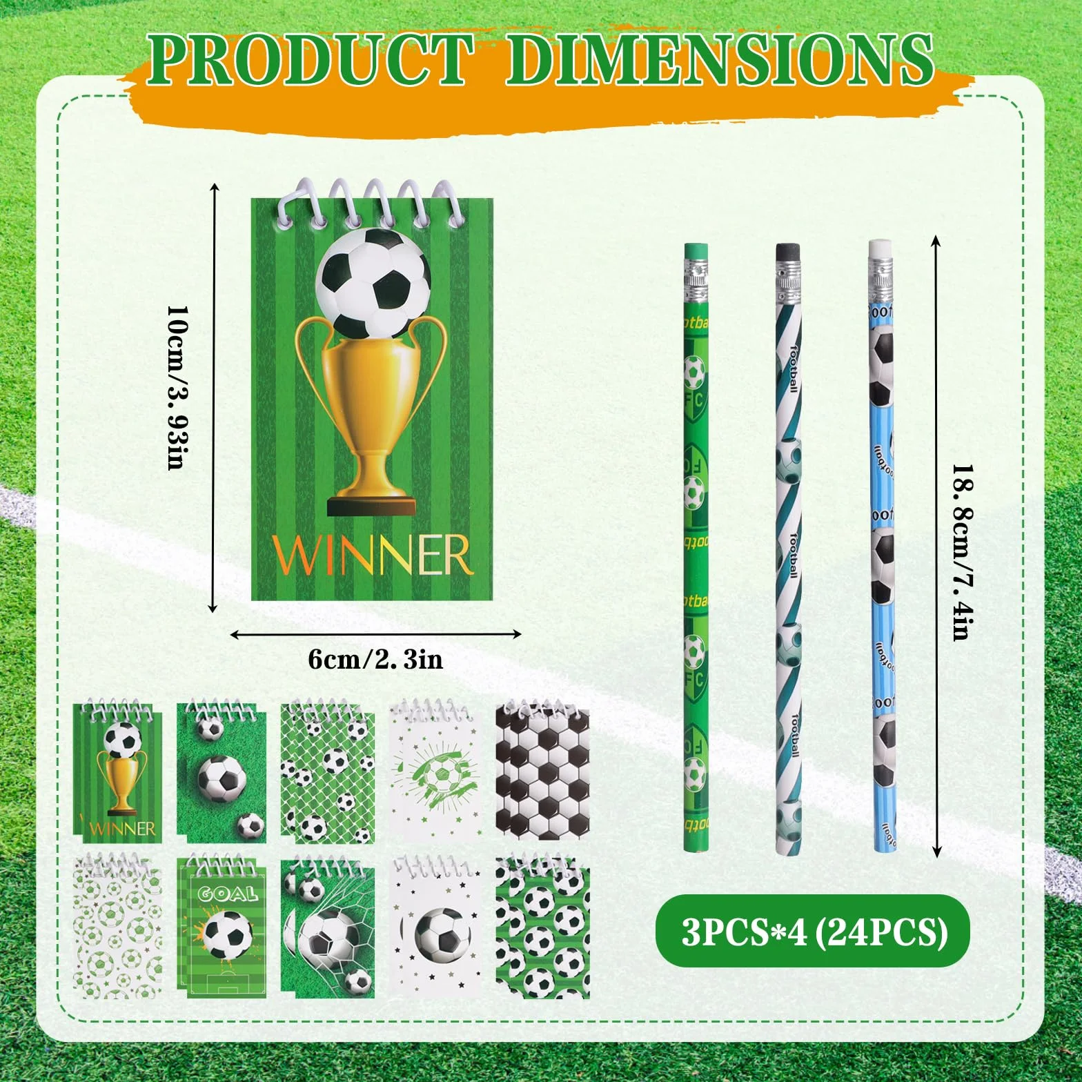 Carnet de notes football 20 pièces 24 crayons pour anniversaire fête classe fournitures bureau