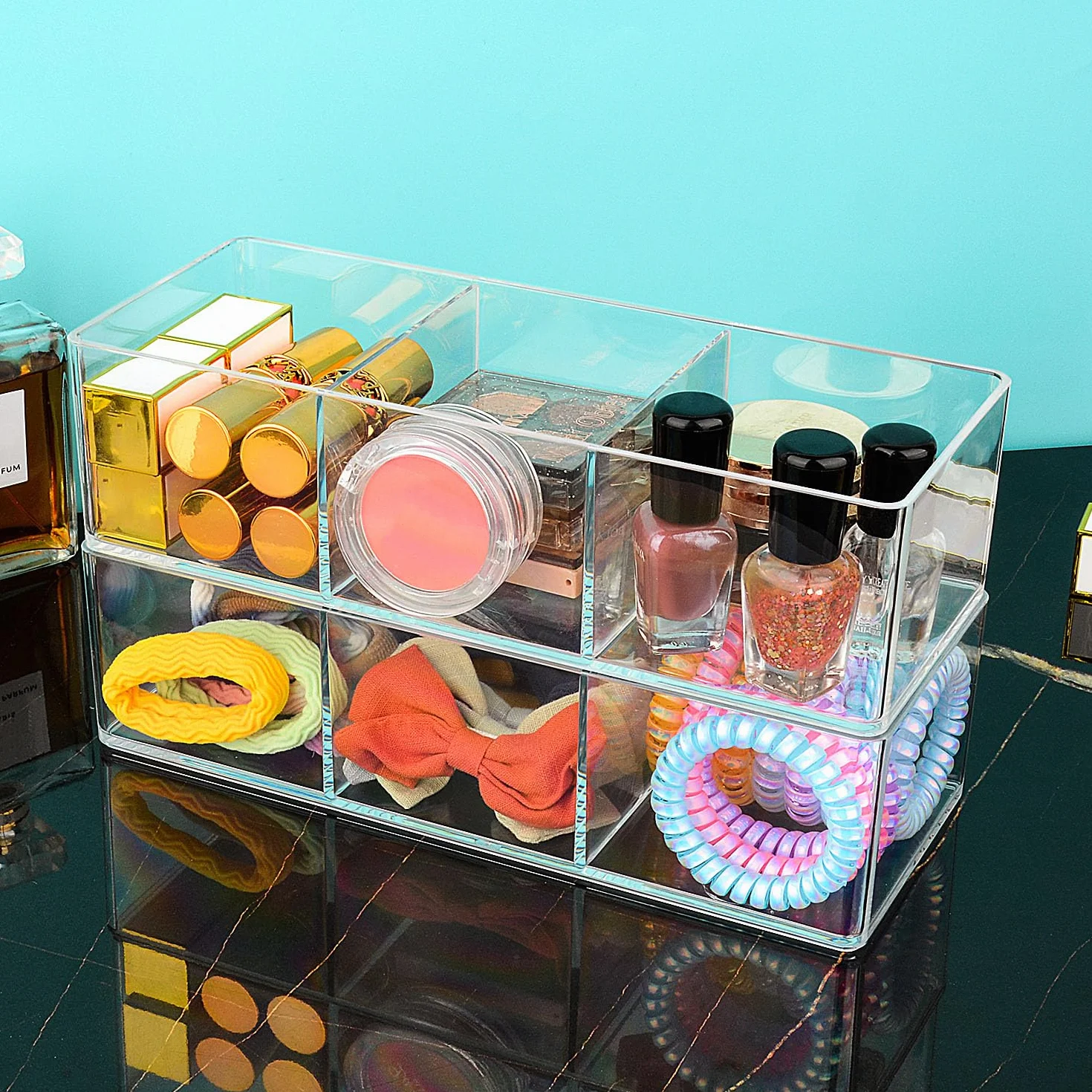 JessLab 4 Organisateurs de Tiroir en Acrylique, Boîtes Transparentes Empilables pour Maquillage et Bijoux