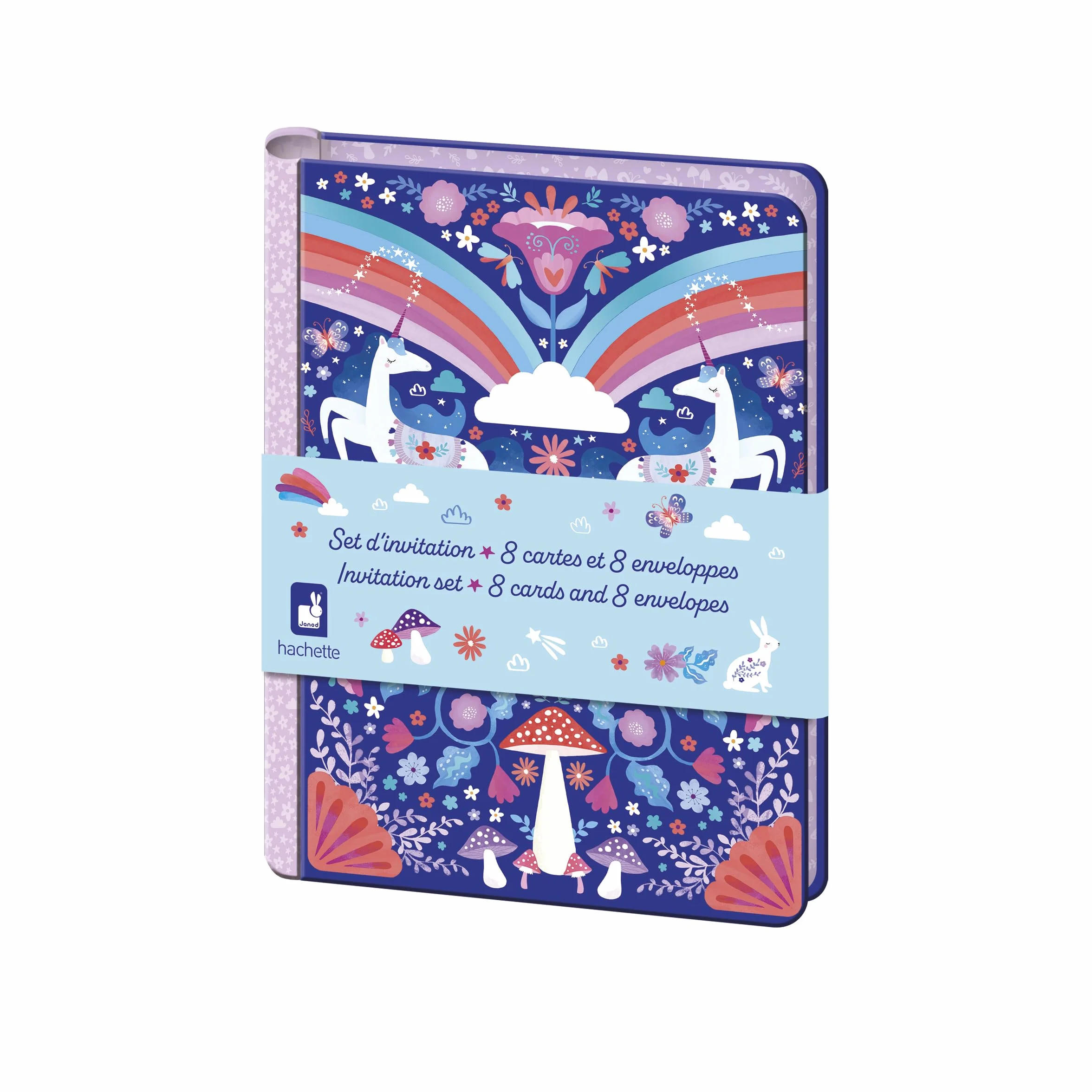 Janod Set d'Invitations Licorne 8 Cartes 8 Enveloppes 1 Planche Autocollants - Invitation Anniversaire 6 Ans+