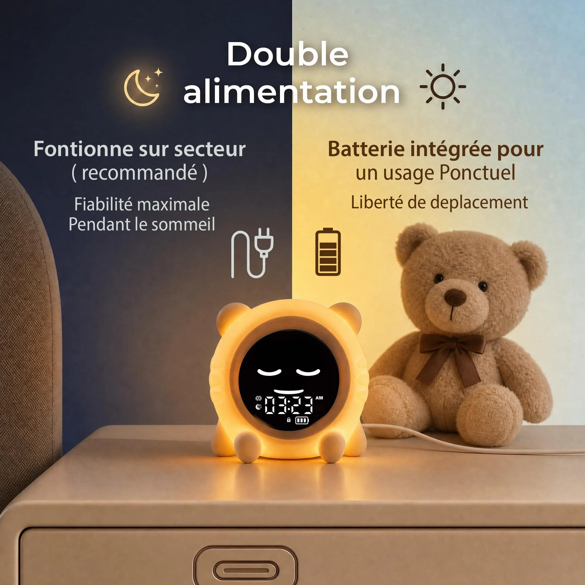 ANTIKOLOR Reveil Enfant éducatif Jour Nuit - Horloge Apprentissage Fille et Garcon - veilleuse bébé - dés 3 Ans