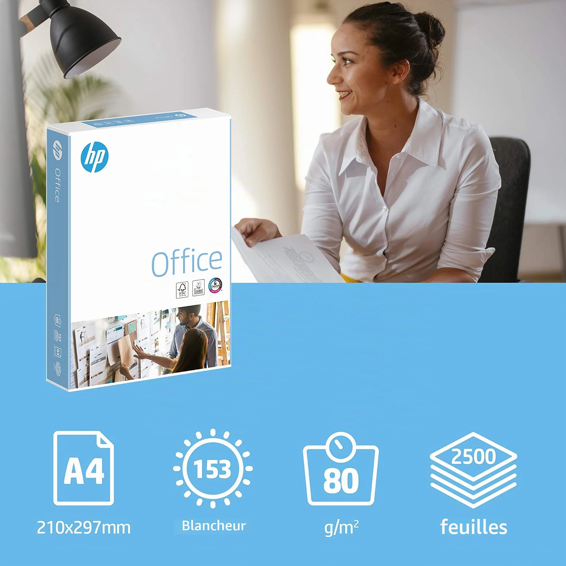 Papier Multifonction Blanc HP Office 80 g/m² A4 Carton 5 x 500 Feuilles
