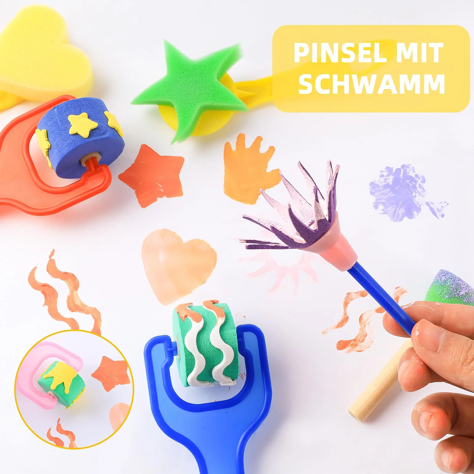Kit Pinceau Éponge Réutilisable 30 Pièces, Brosse Peinture Enfant, Outils DIY