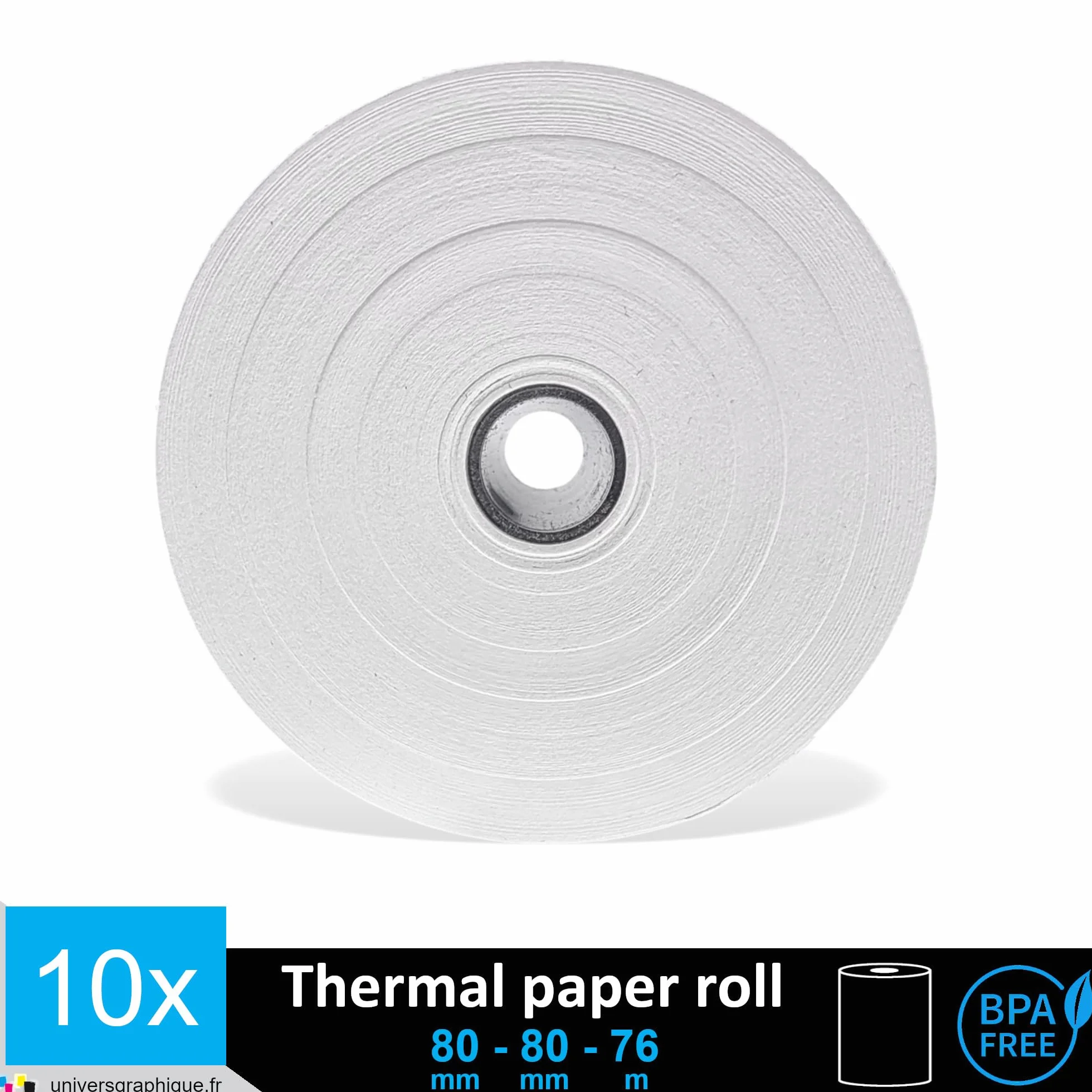 Bobine Papier Thermique SANS BISPHÉNOL 80 x 80 x 12 mm pour Ticket de Caisse Imprimante Thermique