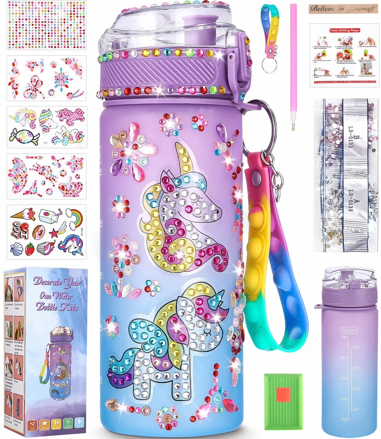 Kit de bricolage gourde licorne avec peinture diamant jouet créatif 5-10 ans