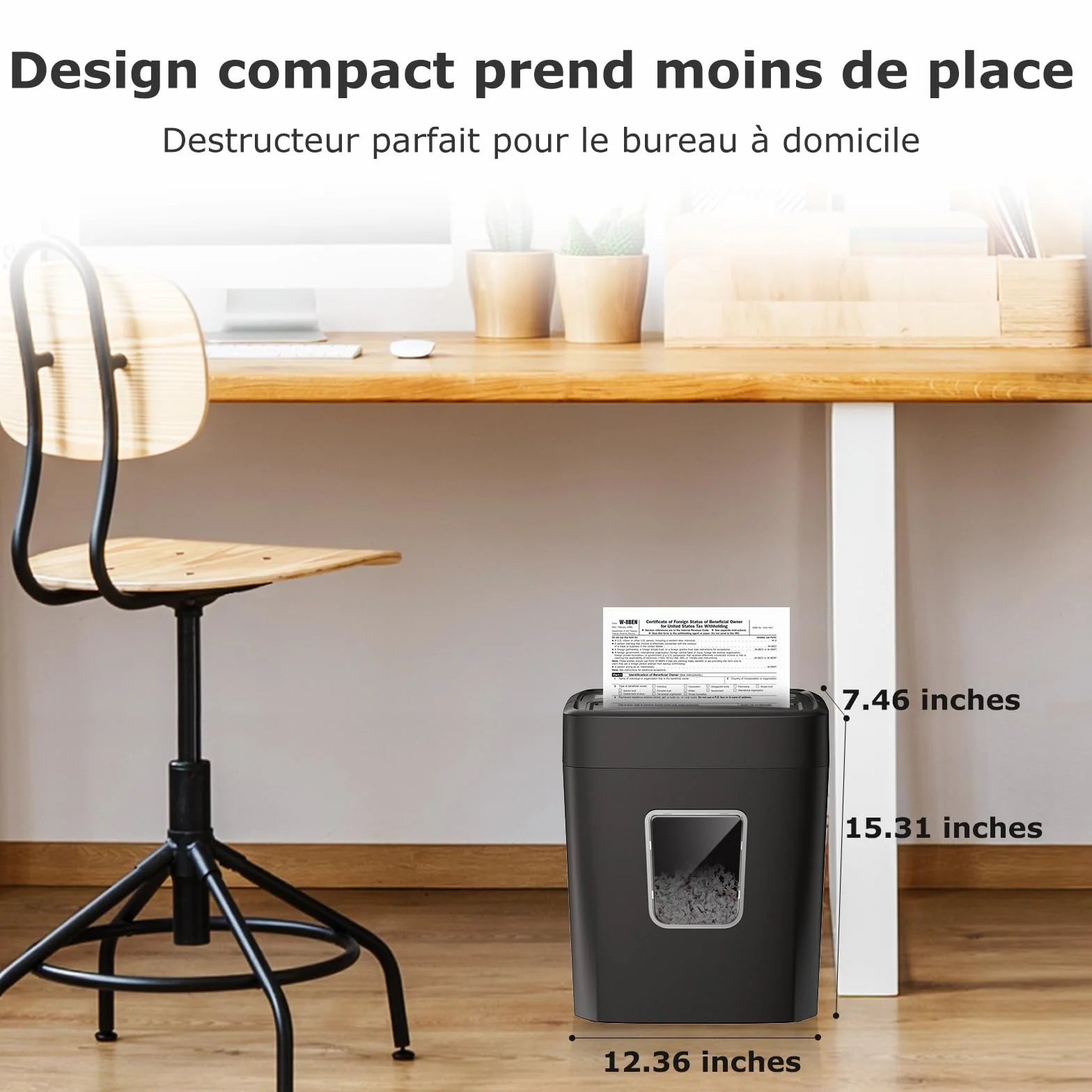 Bonsaii Destructeur de Documents 8 Feuilles, Broyeur Papier Sécurité P-4 Coupe Croisée, Corbeille 16L, Déchiqueteuse Électrique Compacte C261-C