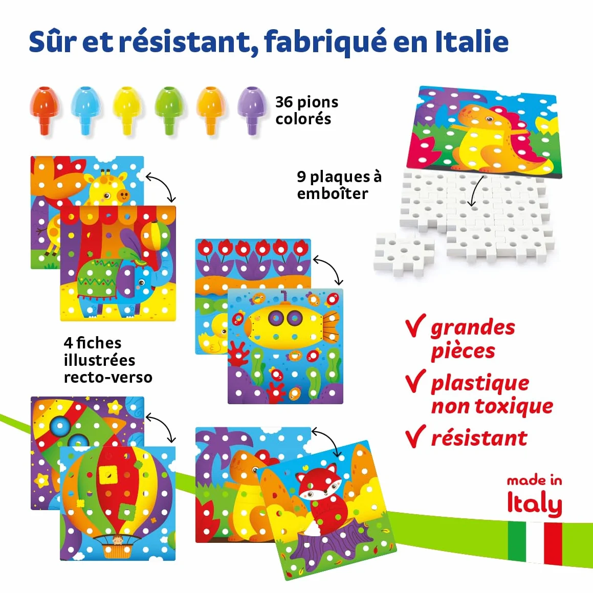 Quercetti Jumbo Peggy 45 pcs Jeux de Construction Mosaique Enfant 2 Ans + Motricité Fine Made in Italy