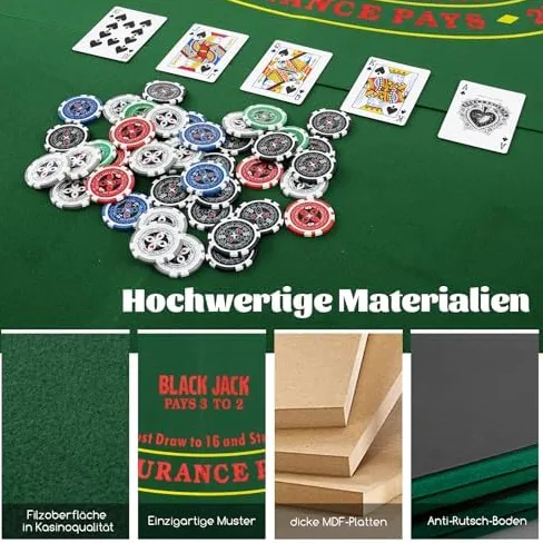 FANTASK Texas Holdem Tapis de Poker 120 x 120 cm Pliable pour 8 Joueurs avec Porte-gobelets, Vert