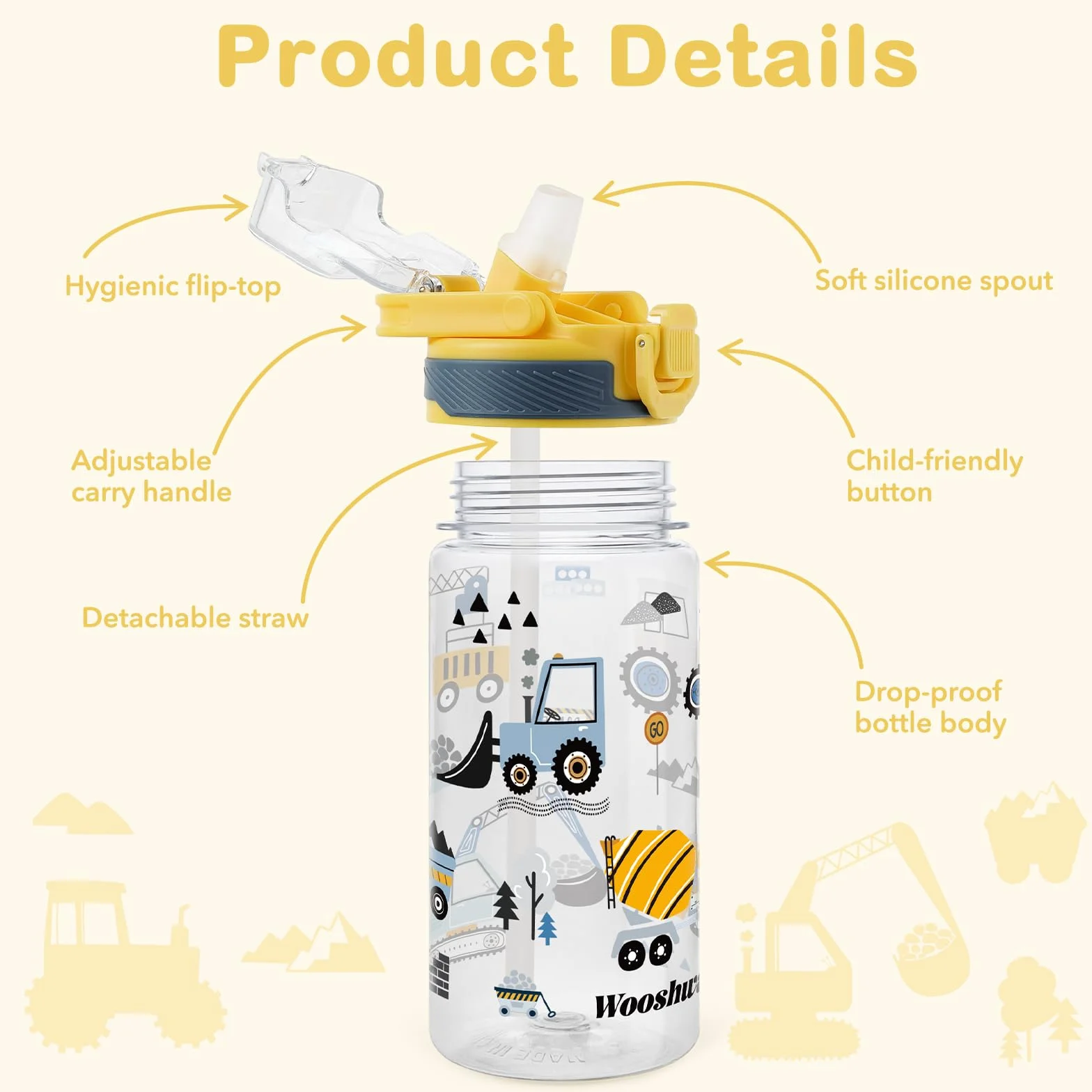 Bouteille d'eau Gourde avec Paille 480ml Anti Fuite Sans BPA pour Sport