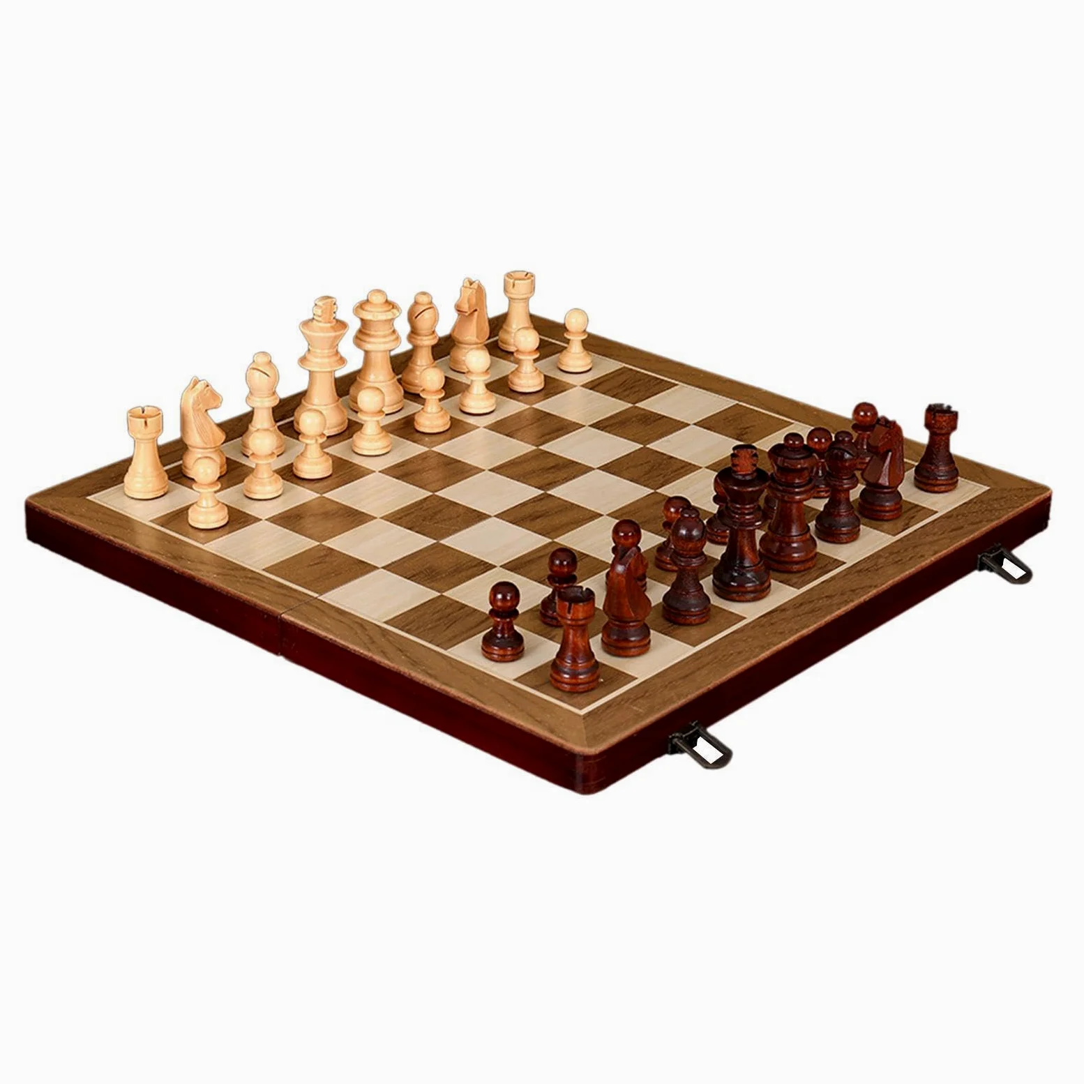 Jeu de société en Bois (échecs et Dames) - Format Compact - Idéal pour Le Camping - Fabrication Artisanale - Stratégie captivante Entre Joueurs -
