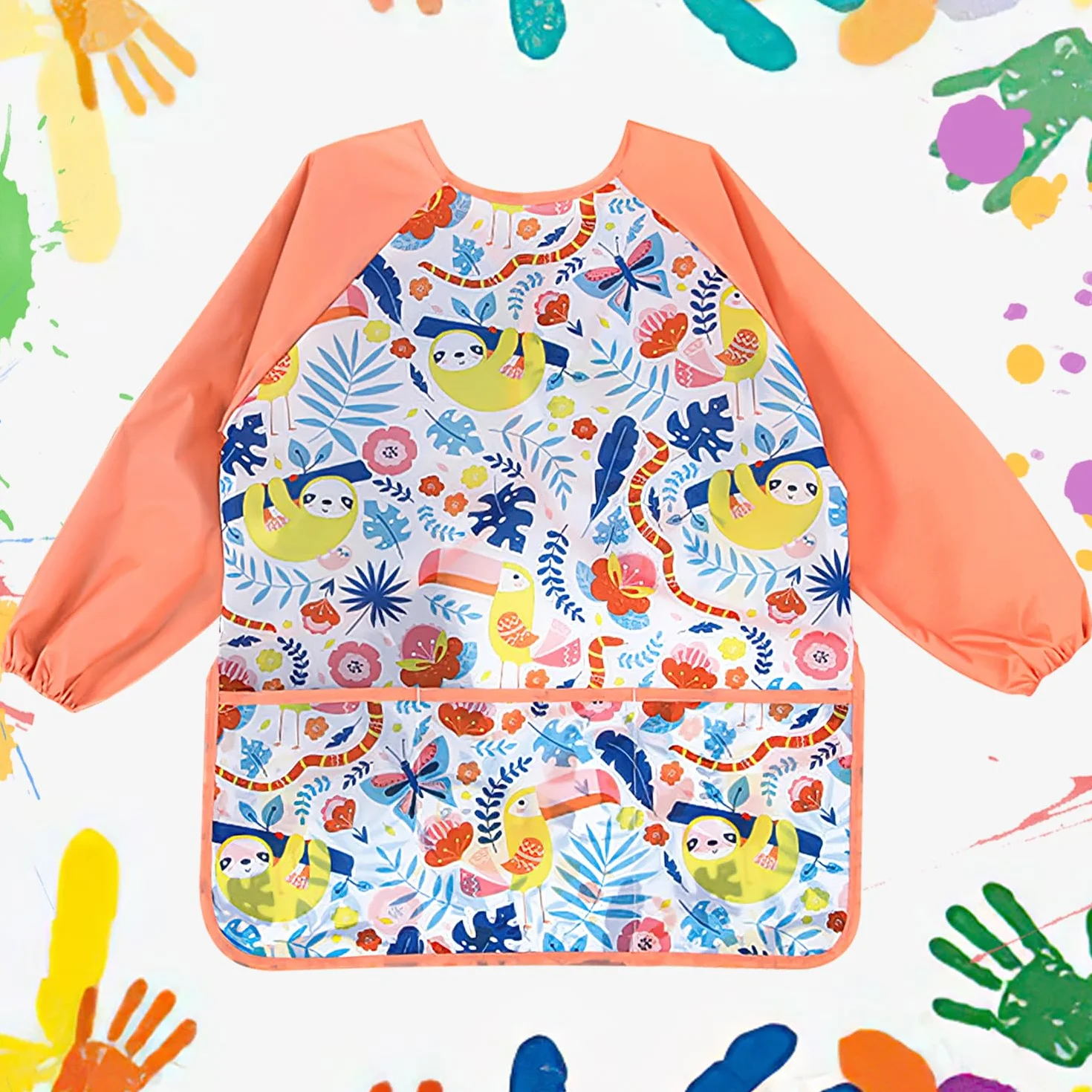 Tablier Enfants Imperméable Manches Longues Poche Peindre Cuisiner 3-8 Ans