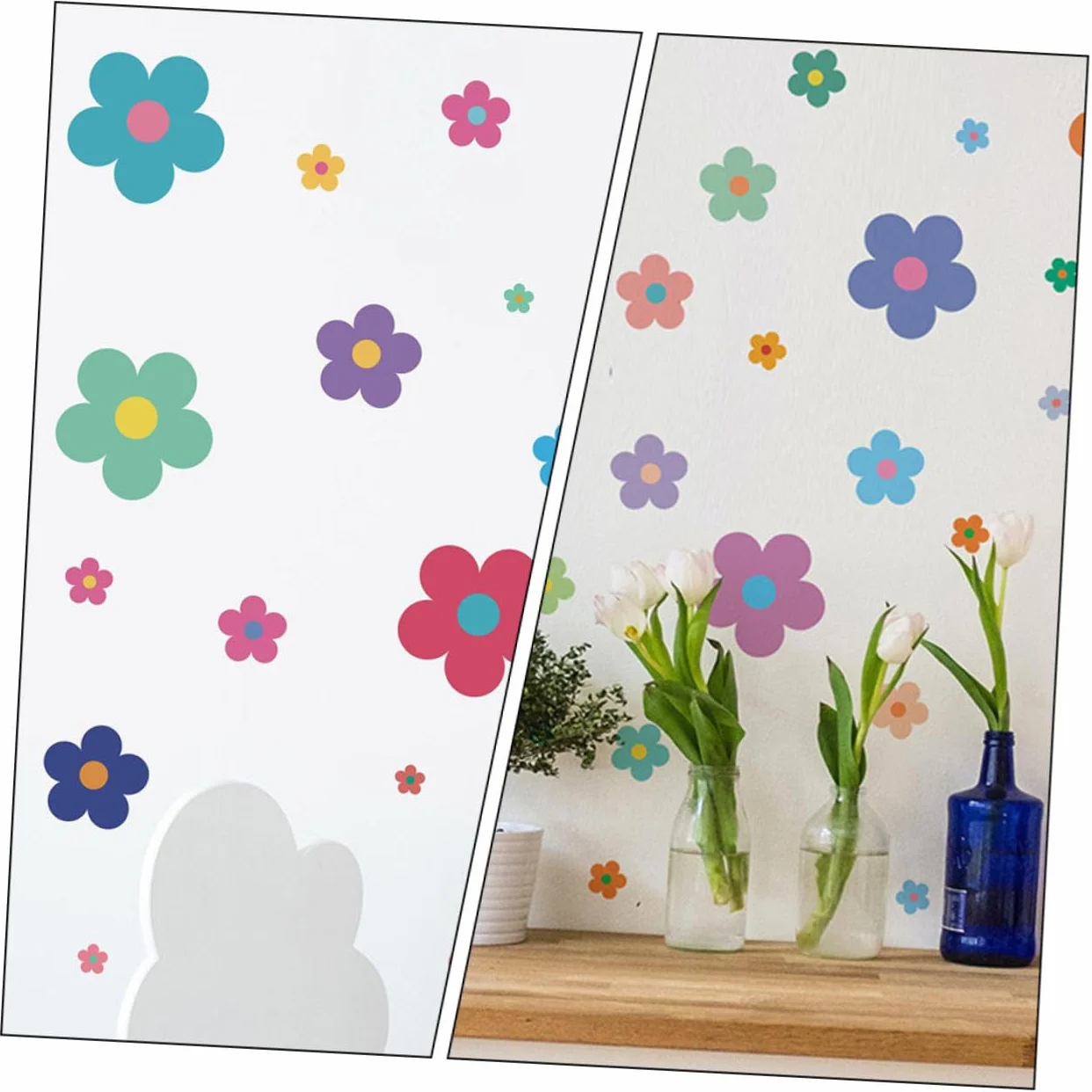 Hemobllo Autocollants Muraux Décoratifs Fleurs PVC 9 Feuilles 7 Stickers