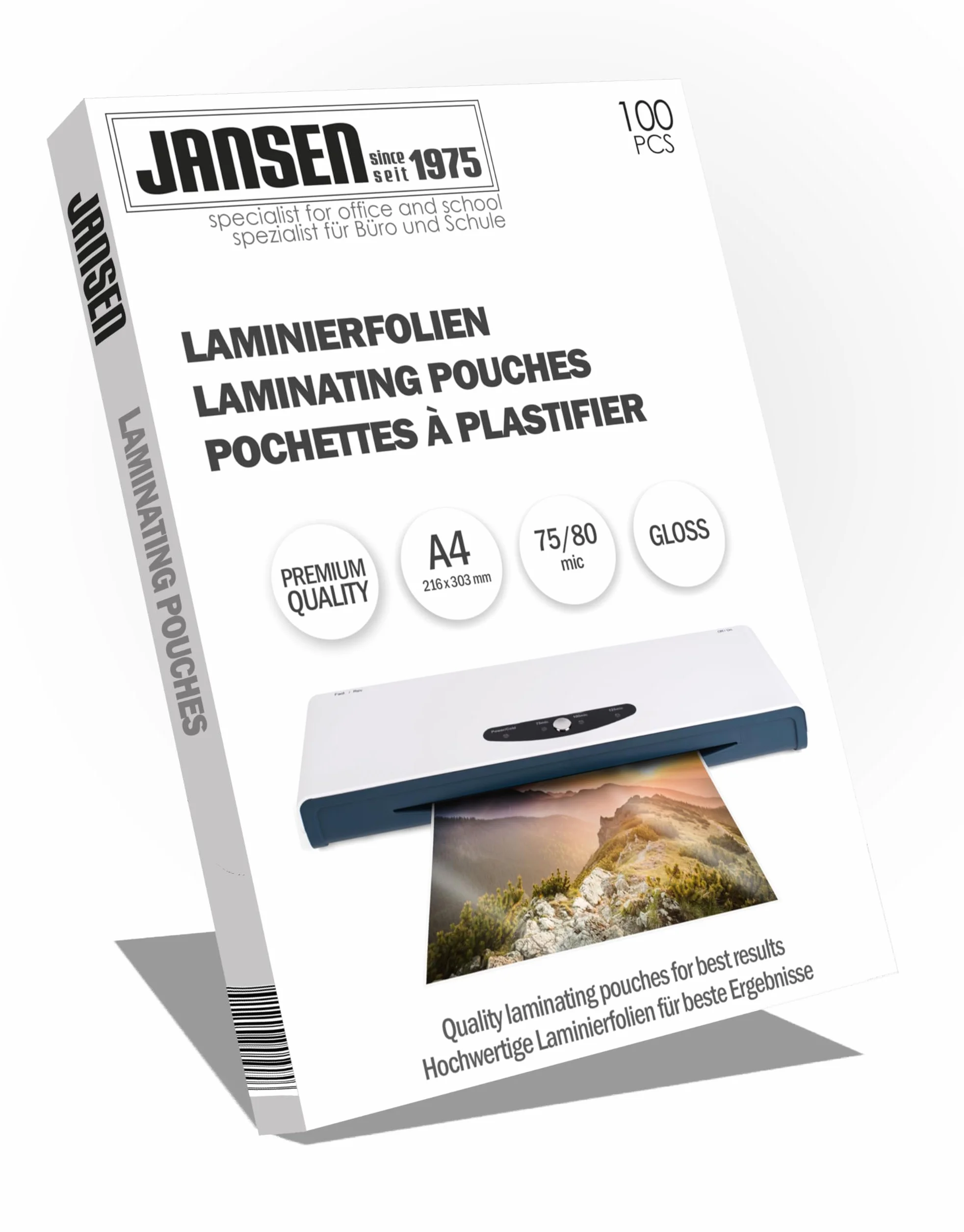 Jansen A4 75/80 microns Pochettes de plastification brillantes Pack de 100