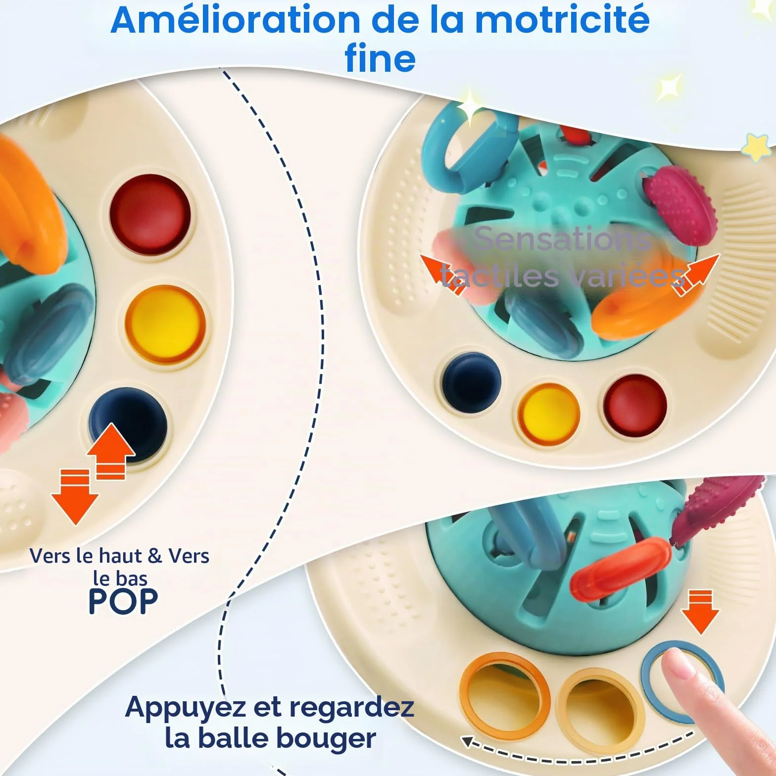 Jouet Sensoriel Montessori Bébé 1 an, Jouet à Tirer OVNI Éducatif Motricité Fine