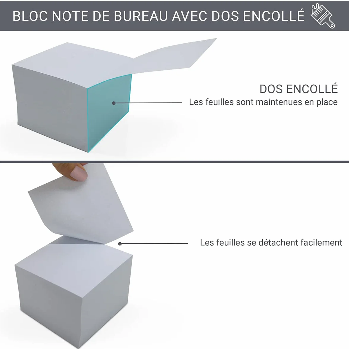 WAYTEX Bloc mémo cube 700 notes blanches 9 x 9 cm dos encollé