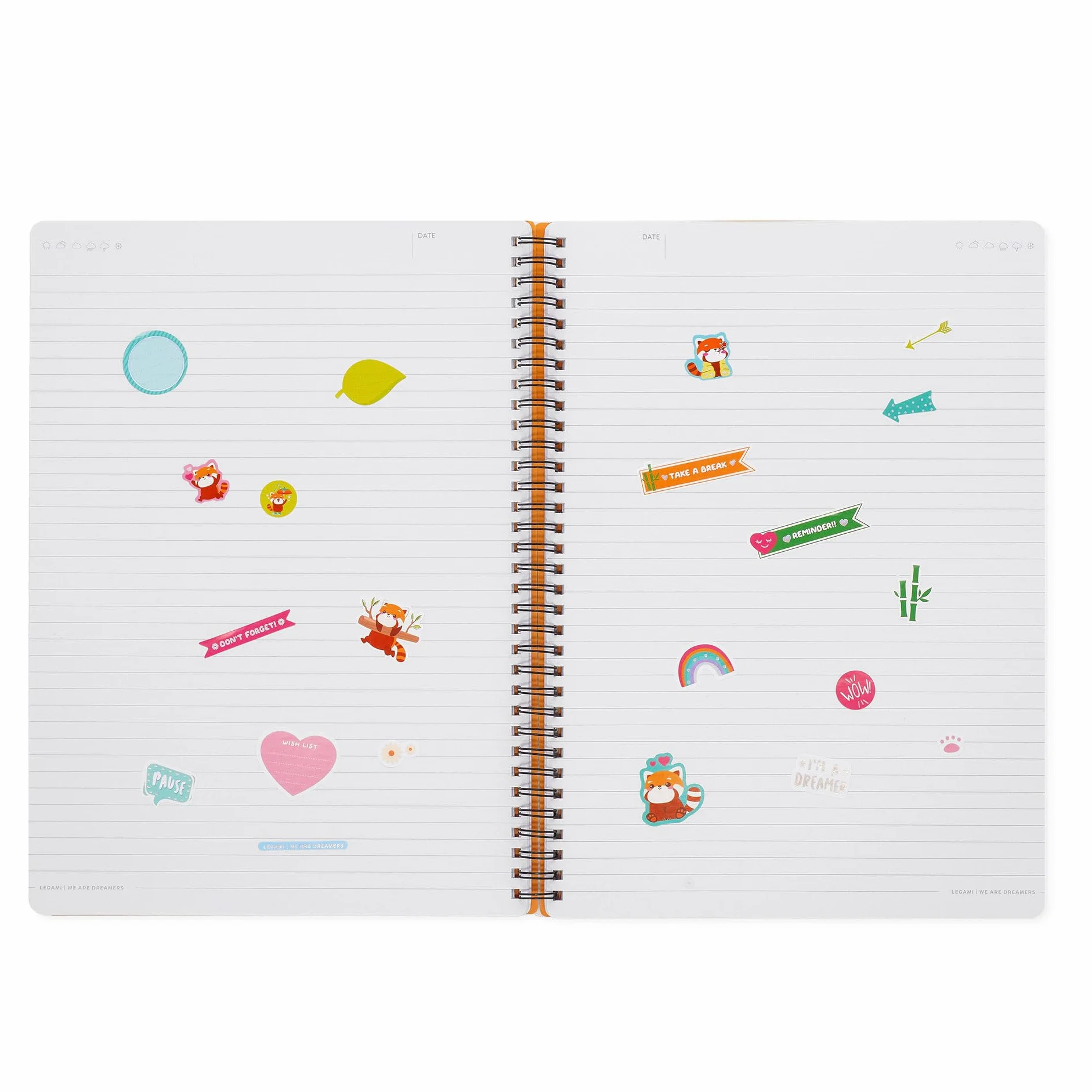 Legami Cahier à rayures A4 Spiral Notebook Maxi 160 pages détachables papier FSC élastique fermeture 21 x 29 cm Red Panda