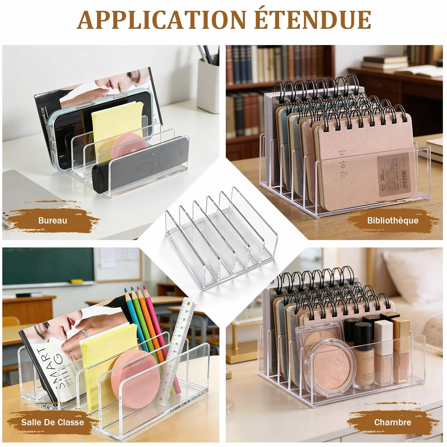 Organisateur de Bureau Acrylique 5 Compartiments Range Document Corbeille à Courrier