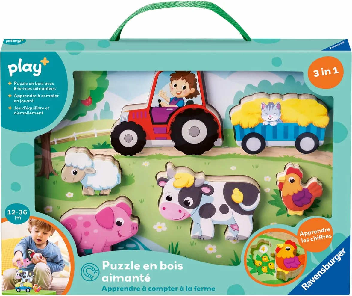 Ravensburger Puzzle en Bois aimanté A la Ferme Jouet bébé dès 1 an