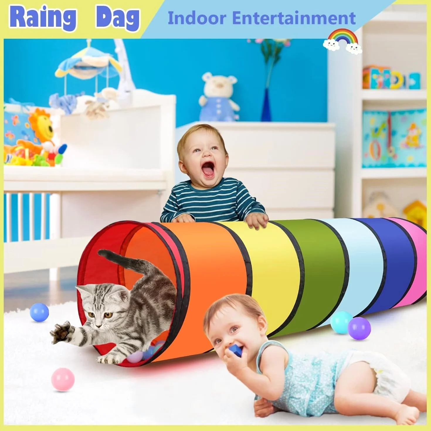 Tente de Tunnel de Jeu d'enfants 180cm LATERN Pop-Up Pliable Intérieur Extérieur