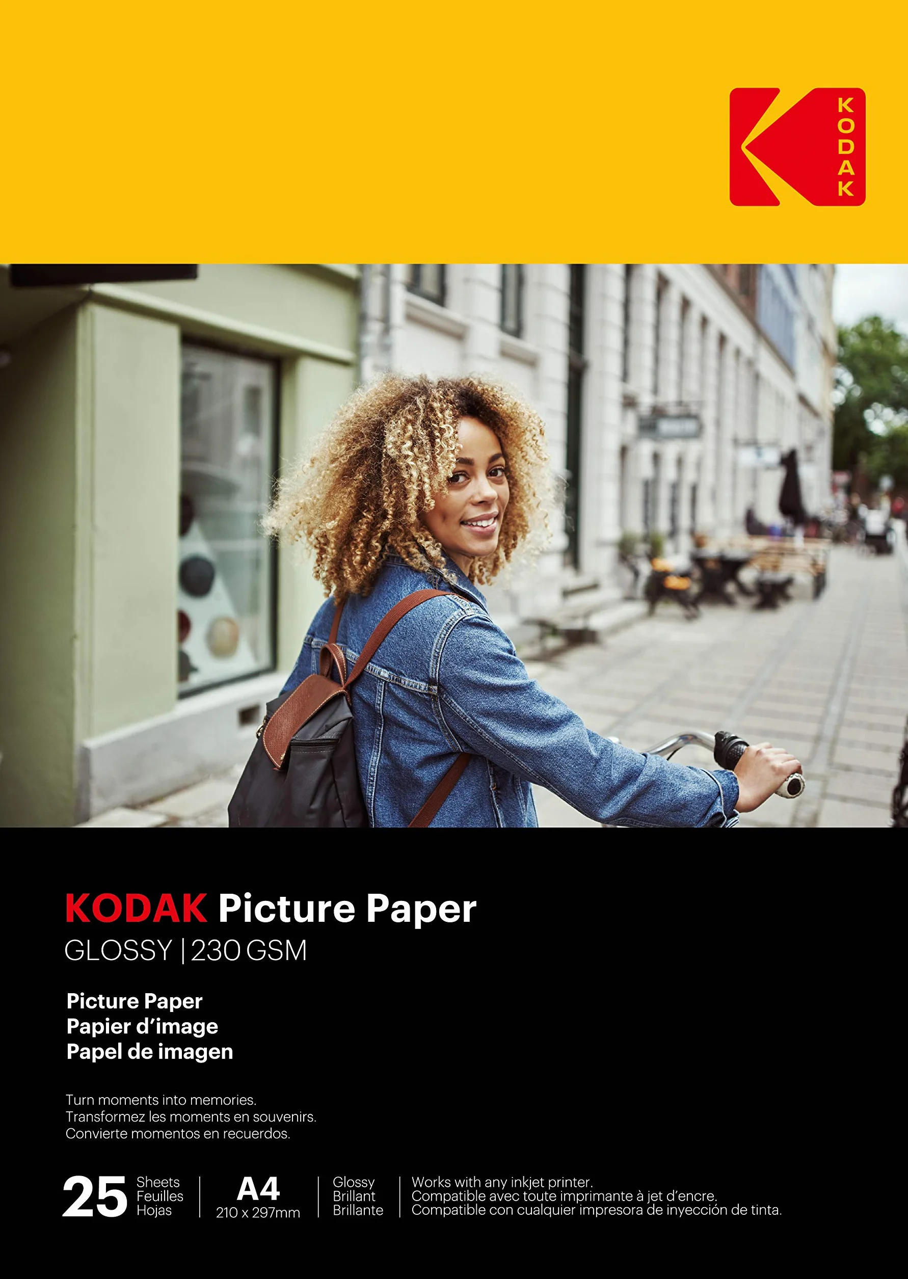 KODAK Papier Photo Brillant A4 230g/m² 25 Feuilles pour Impressions Jet d'Encre