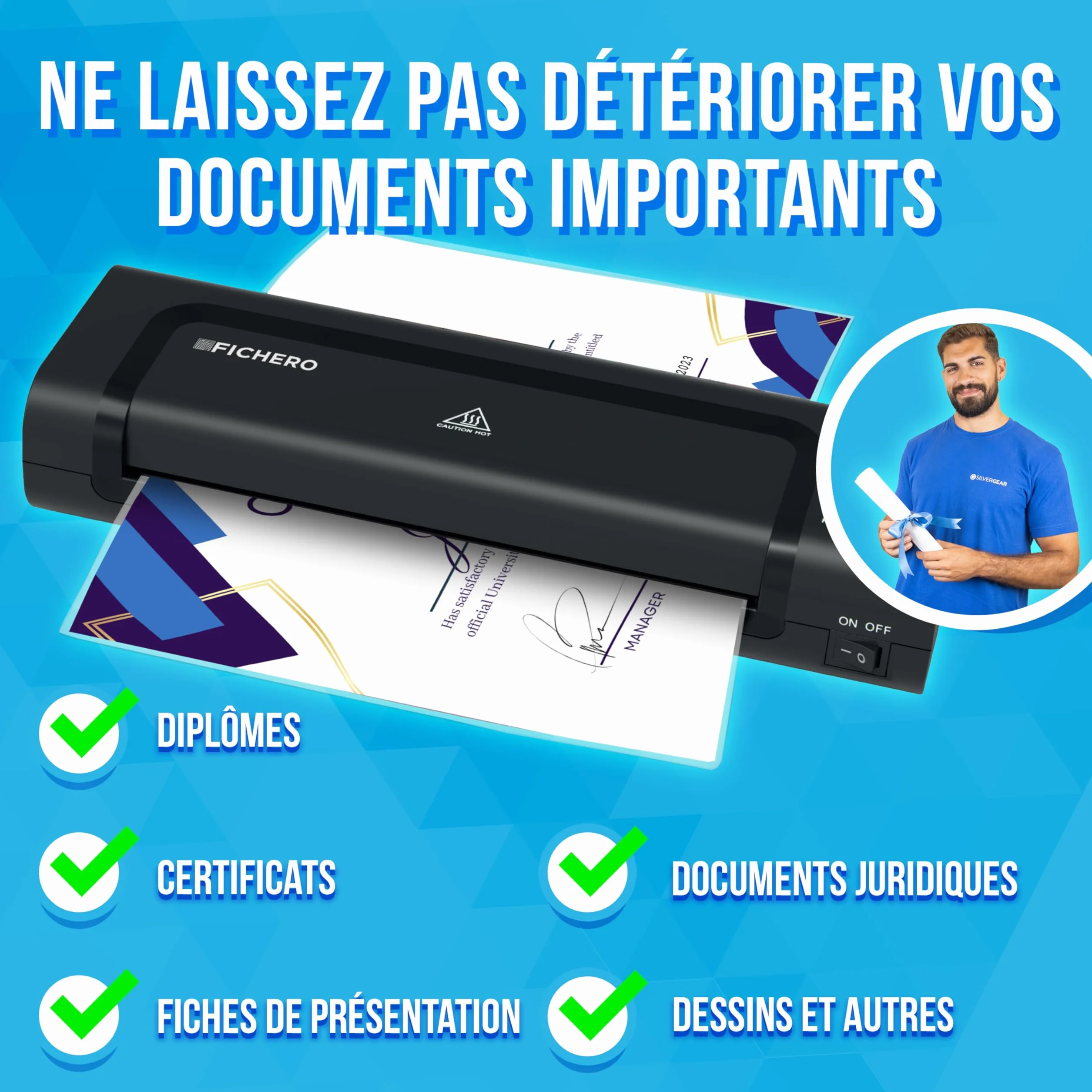 Silvergear Plastifieuse A4 A5 A6 Rapide avec 5 Films de Plastification pour Maison Bureau Ecole