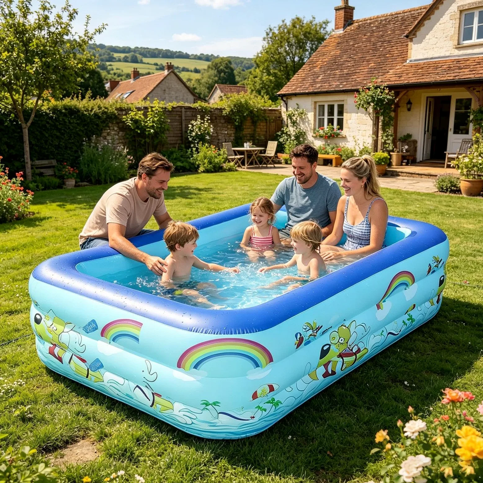 Gonflable Piscine pour avec Bouchon de Vidange Coussin à Air Épaissi pour | Piscine Gonflable avec Fonction de Bassin à Balles pour Jardin Appartement Anniversaire Filles Garçons Étudian