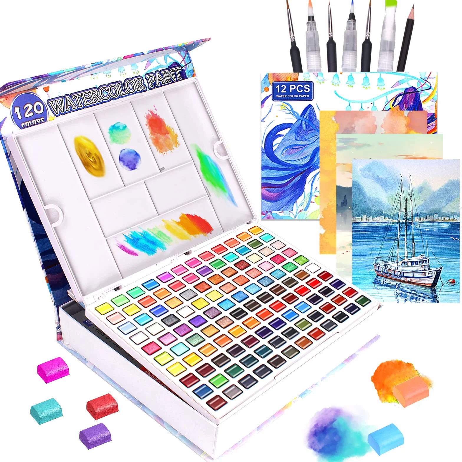 Lyuvie 120 Couleurs Aquarelle Peinture Métallique Fluorescentes Macarons