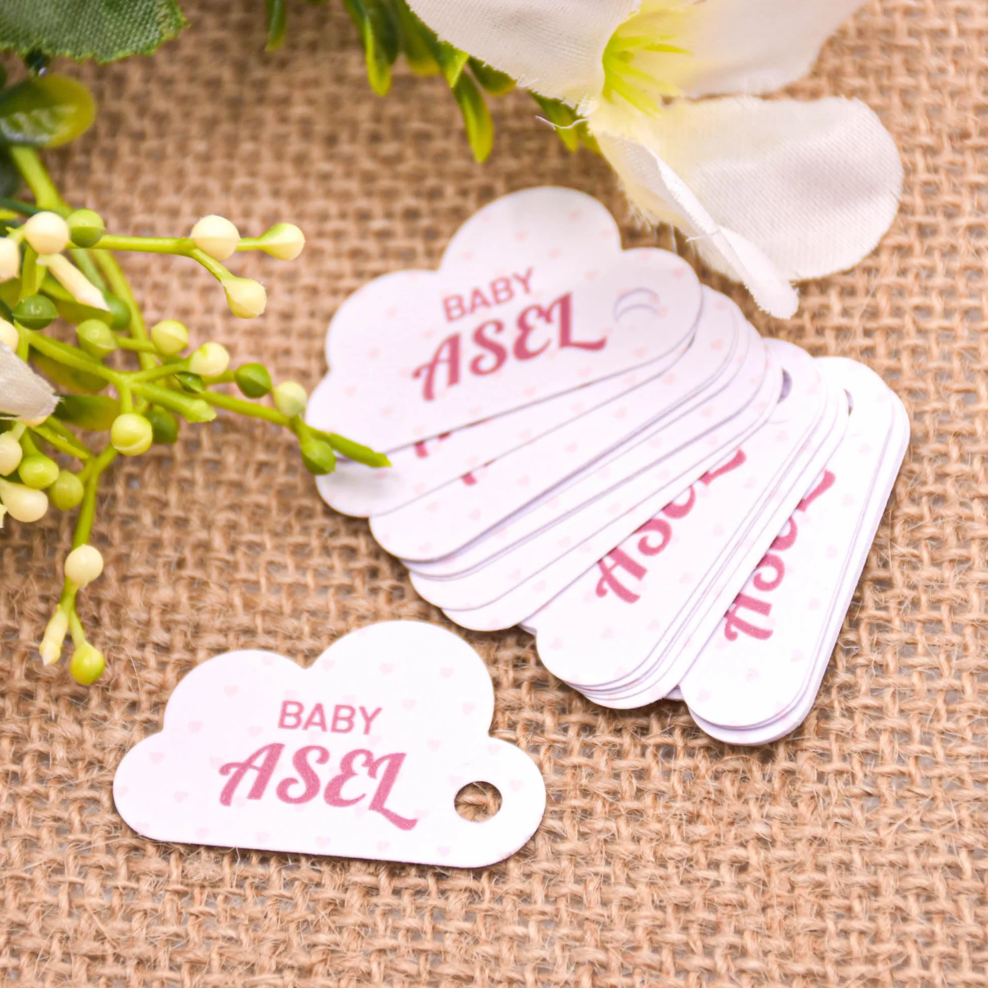 Étiquettes personnalisées nuage baptême communion babyshower 3,5cm Rose