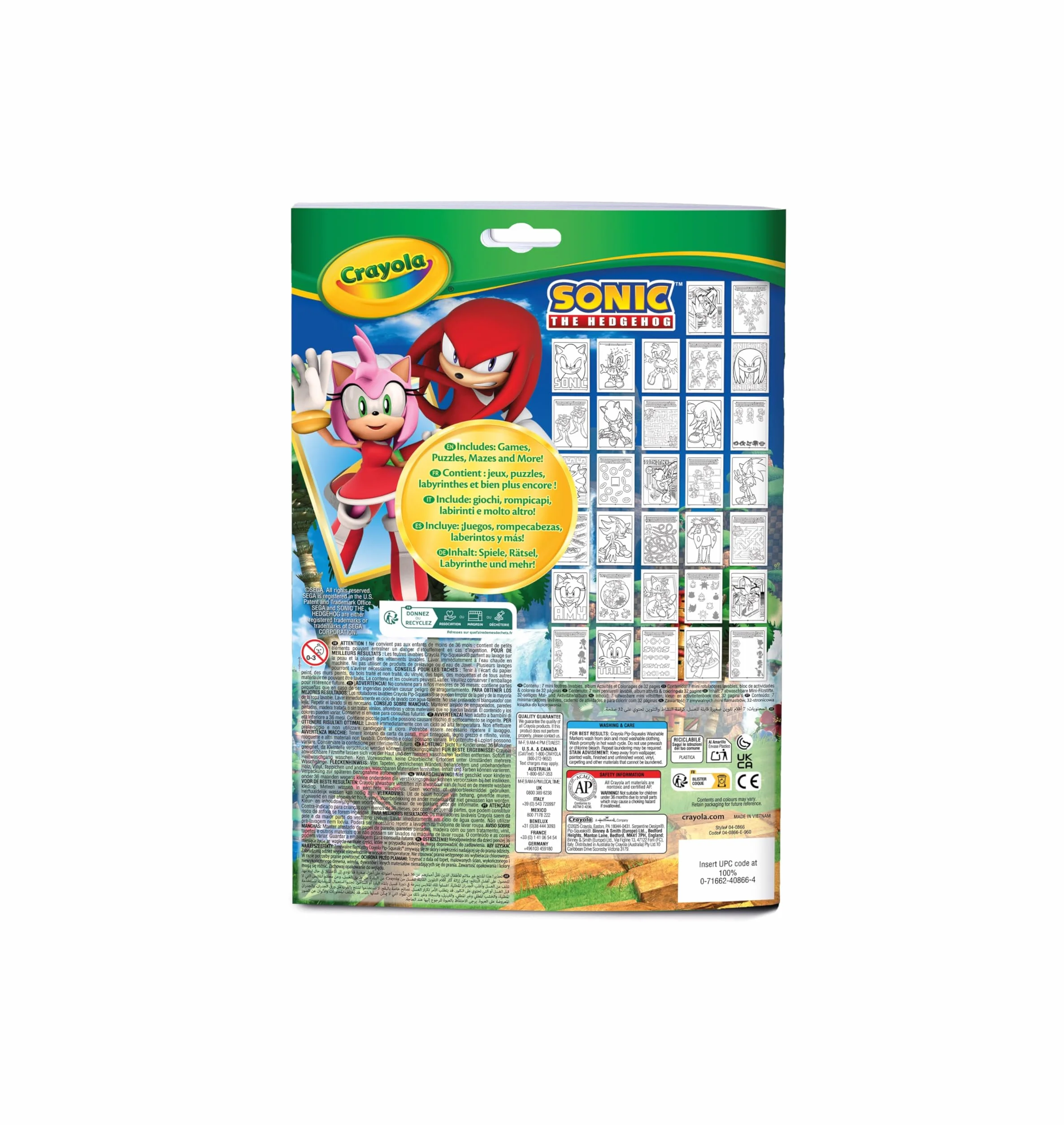 Crayola Album Activité et Coloriage Sonic, 32 Pages, 7 Mini-Feutres Lavables