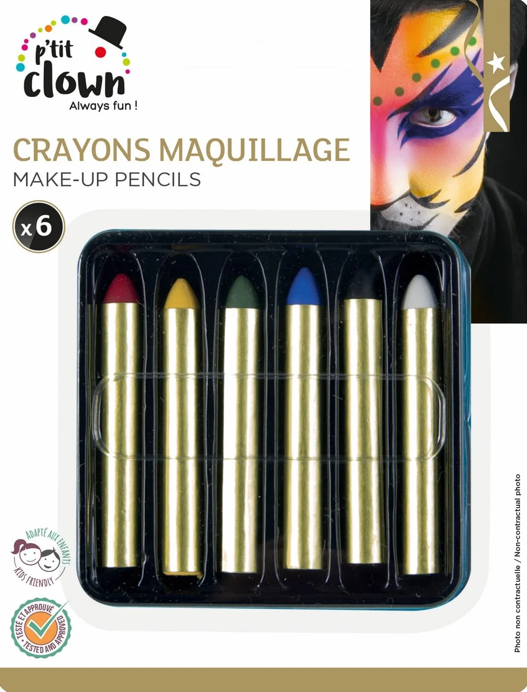 Lot de 6 Crayons Gras Maquillage Visage Lavable Non Toxique Enfant Adulte Halloween Carnaval
