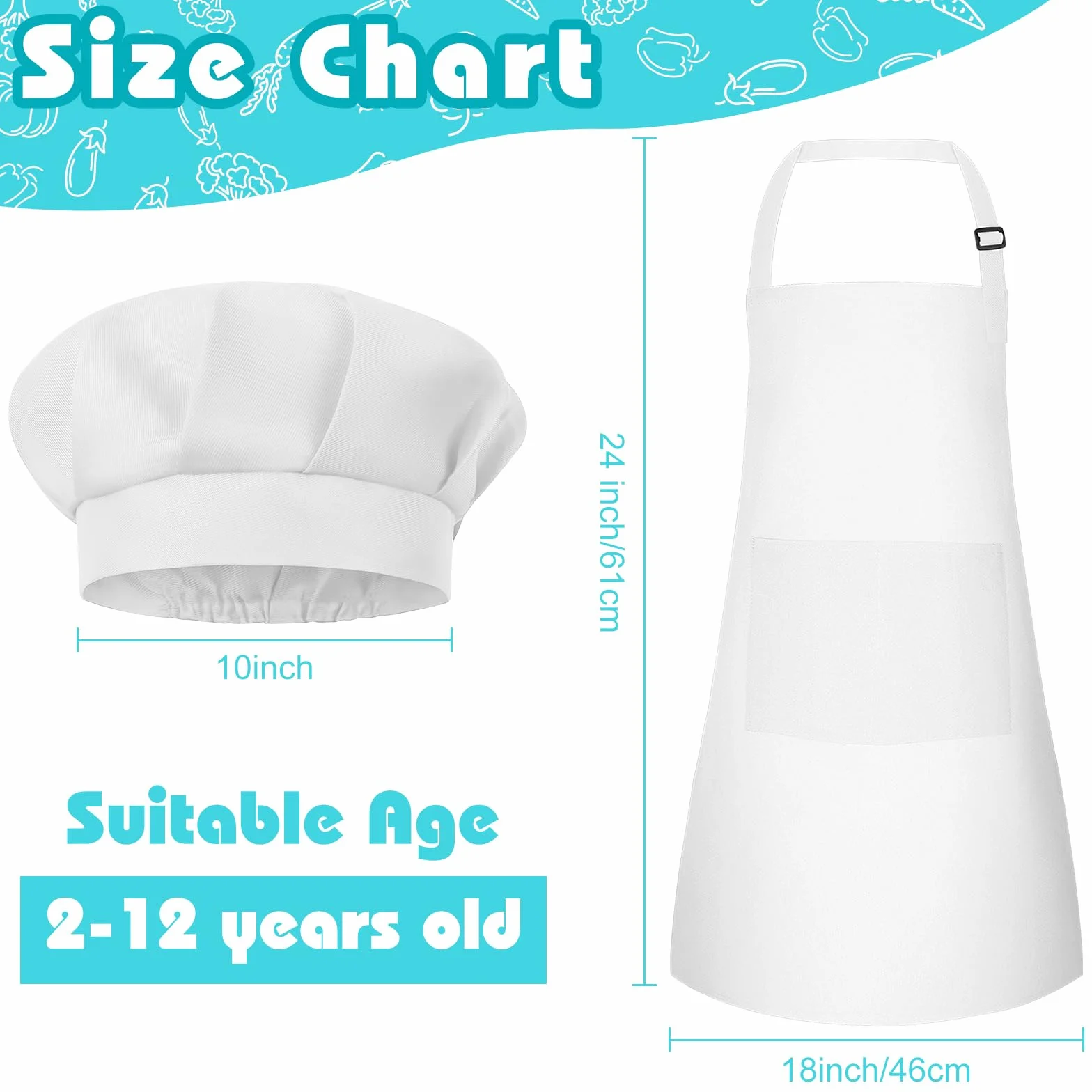 Ensemble tablier et toque de chef pour enfants - Tablier réglable avec 2 poches - Cuisine et pâtisserie