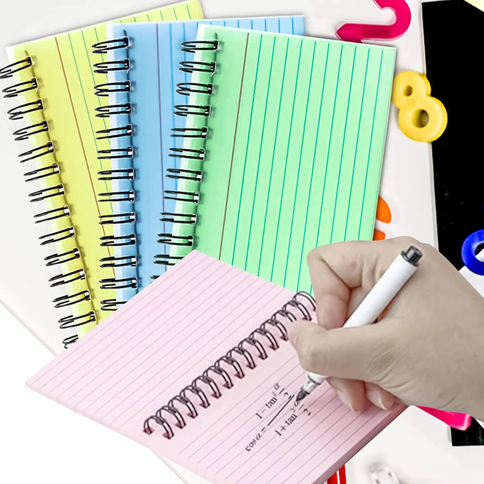 PALUDO 500 Feuilles Fiches Bristol Couleur, 10 Paquets 5 Couleurs Cartes Index Lignées 125 x 75 mm Spirale Flashcards