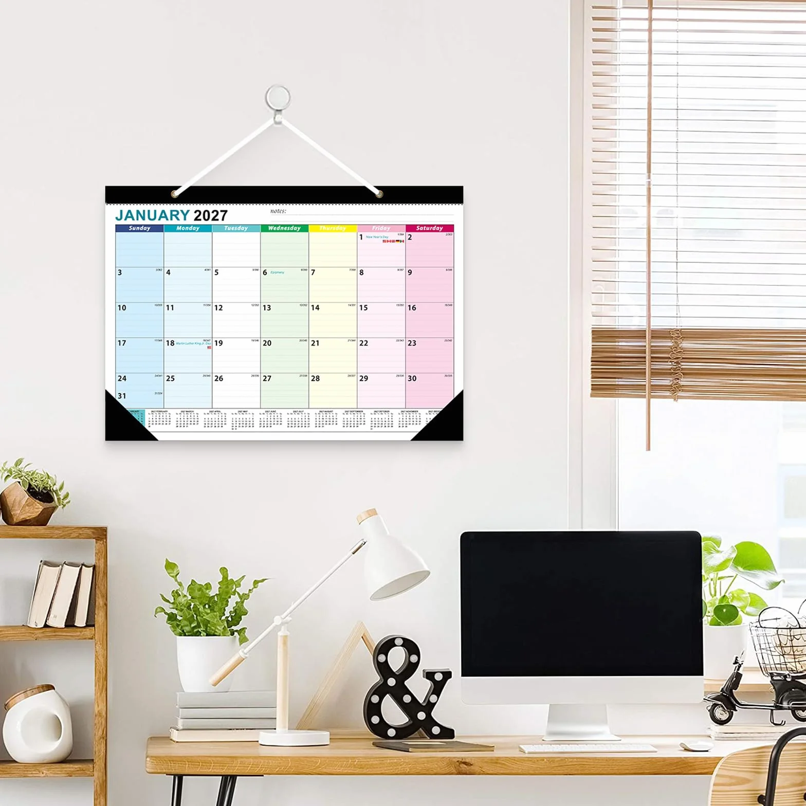 Calendrier mural 2026-2027 19 mois juin 2026 à décembre 2027, planificateur familial détachable pour bureau