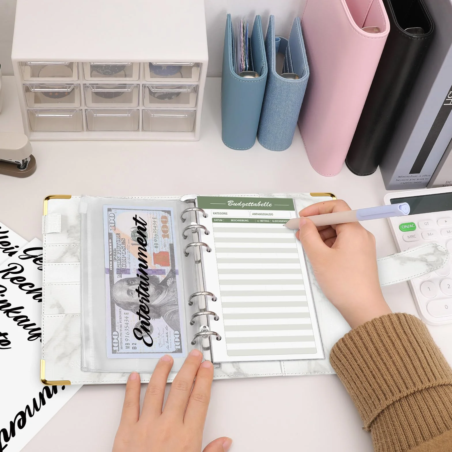 SKYDUEClasseur Budget A6, Enveloppe Budget, 12 Challenges Budgétisation, Pochette Budget Planner (Noir Marbré)