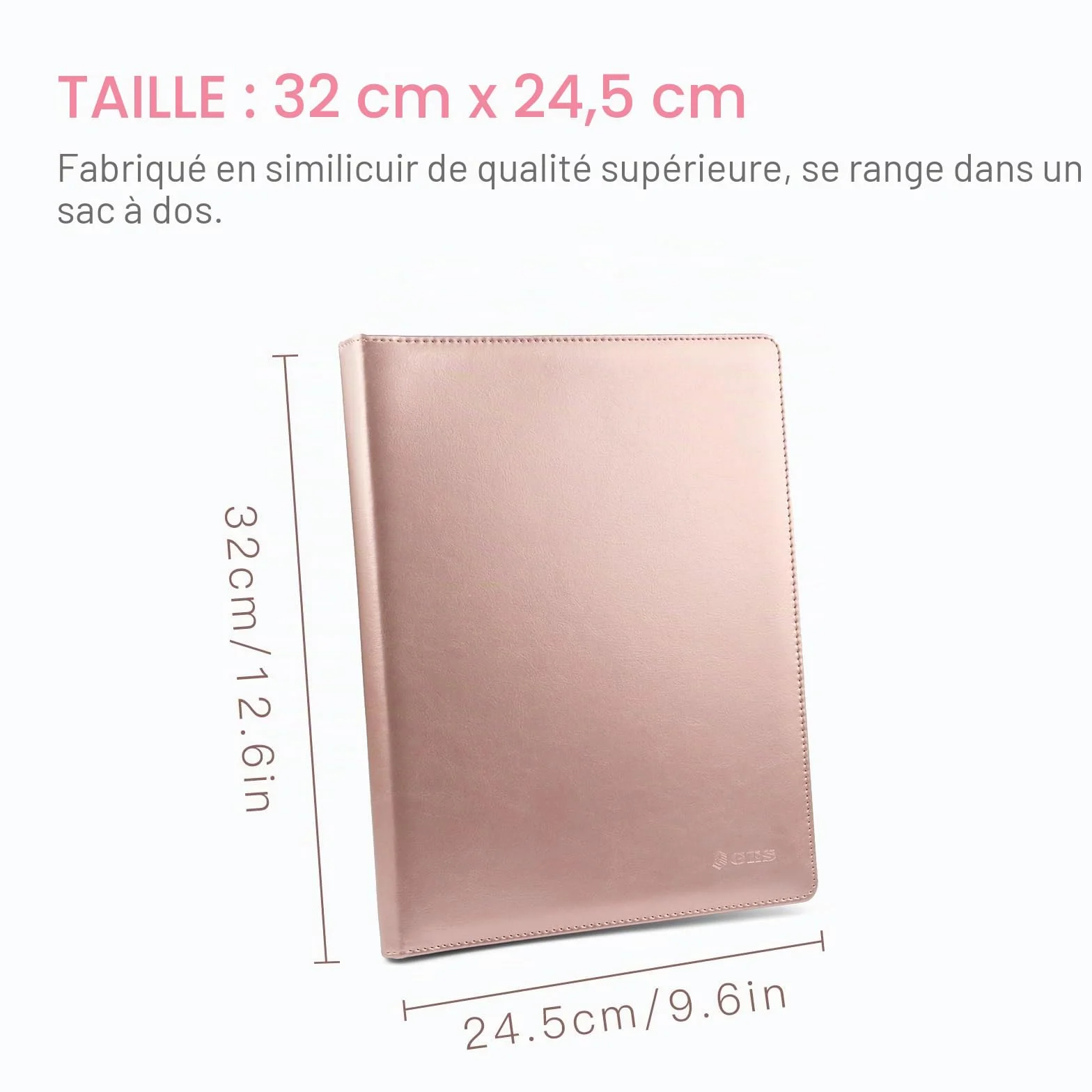 Porte-documents GES A4 en cuir avec pince-notes pour CV entreprise école bureau conférence (Or rose)