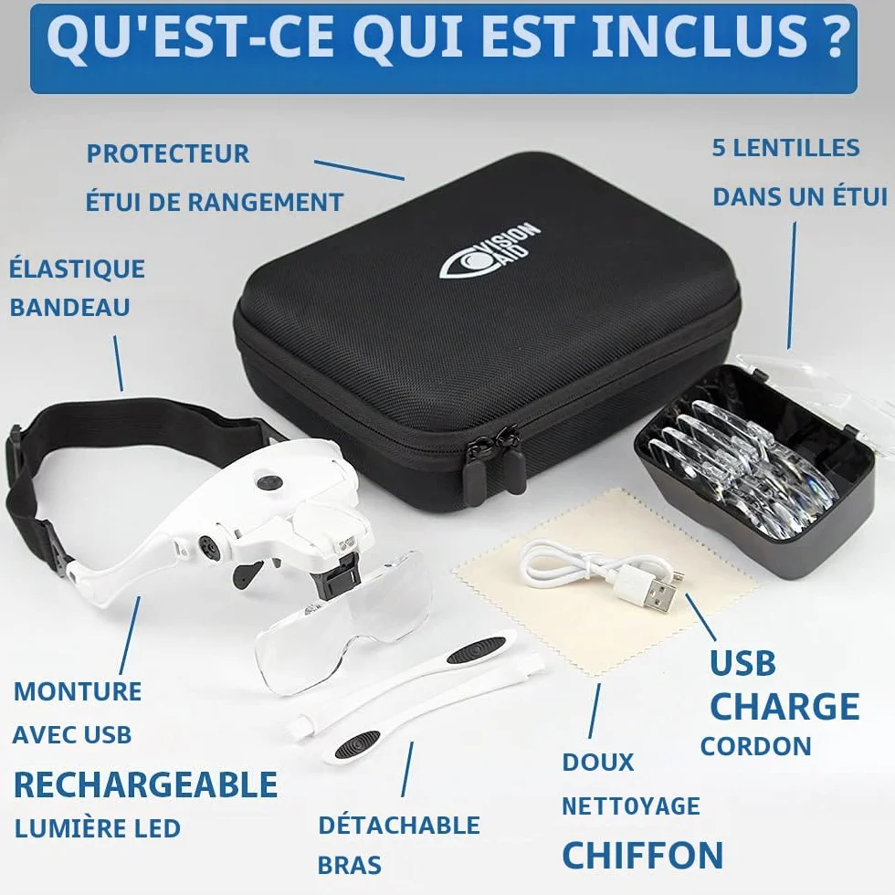 Lunettes loupe Vision Aid avec lumière LED, 5 verres, mains libres pour point de croix et peinture diamant