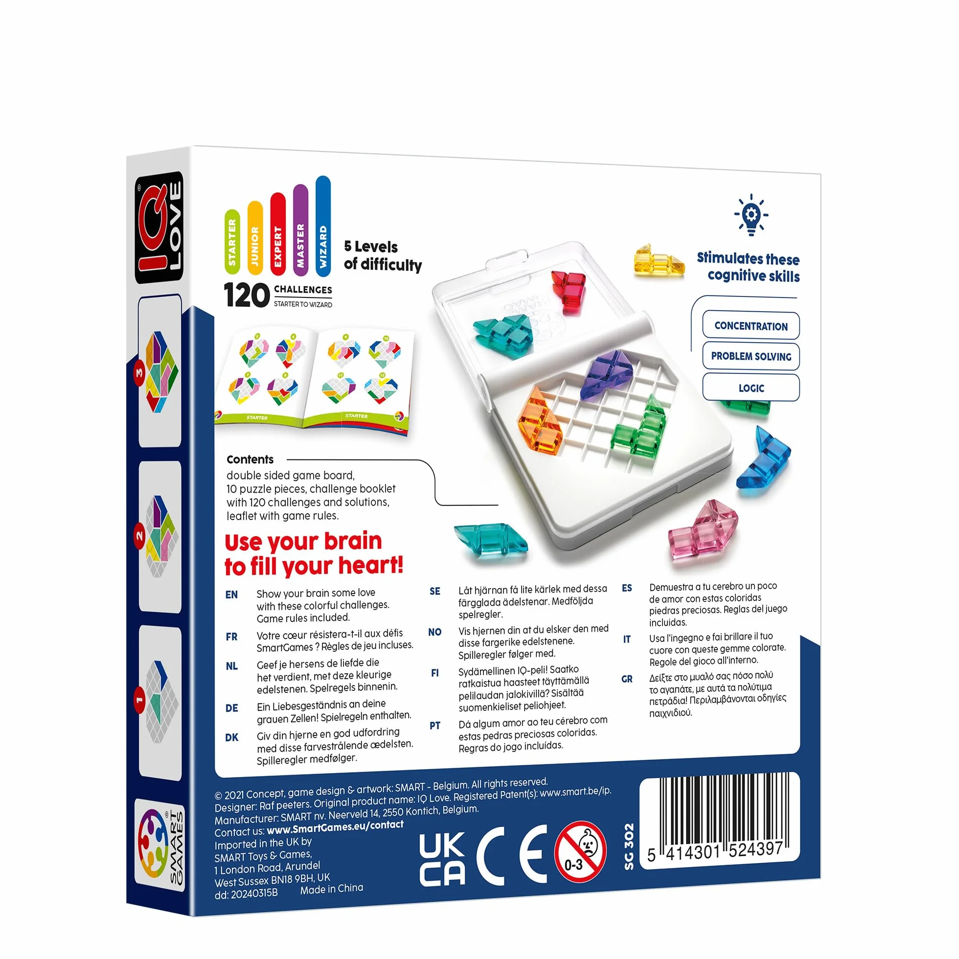 SmartGames IQ Love Jeu de Logique 120 Défis Solo 7+