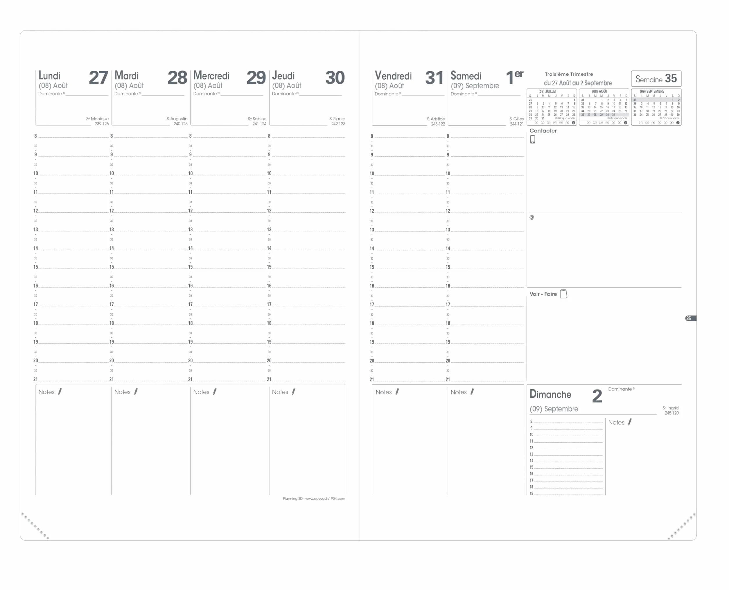 Quo Vadis Agenda 16 mois 2025-2026 Planning SD Semainier Français Club Noir 18x24 cm Papier Clairefontaine blanc Fabrication française