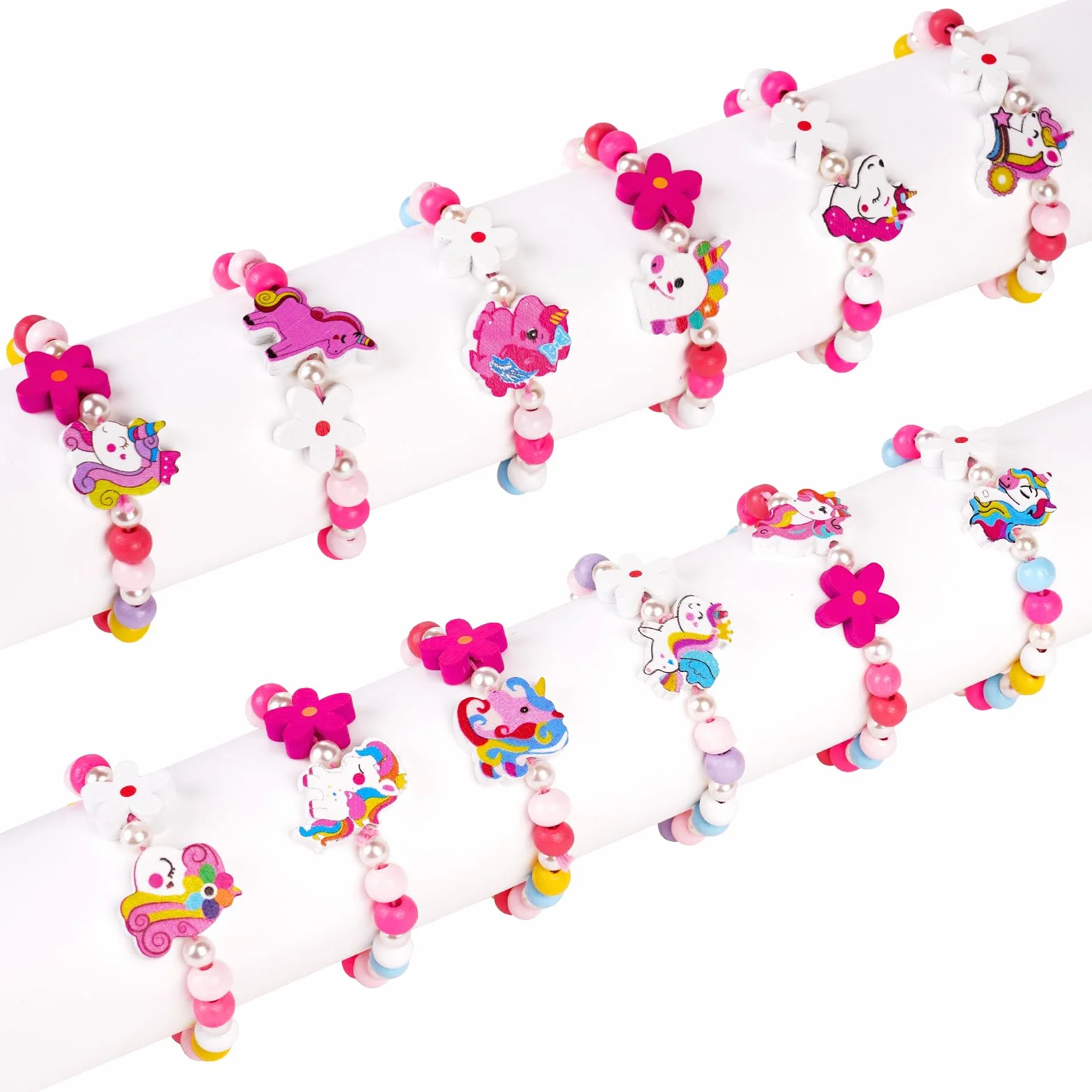 Bracelet Enfant Fille Coloré Bois Fleur Coeur Papillon Bijoux Élastique