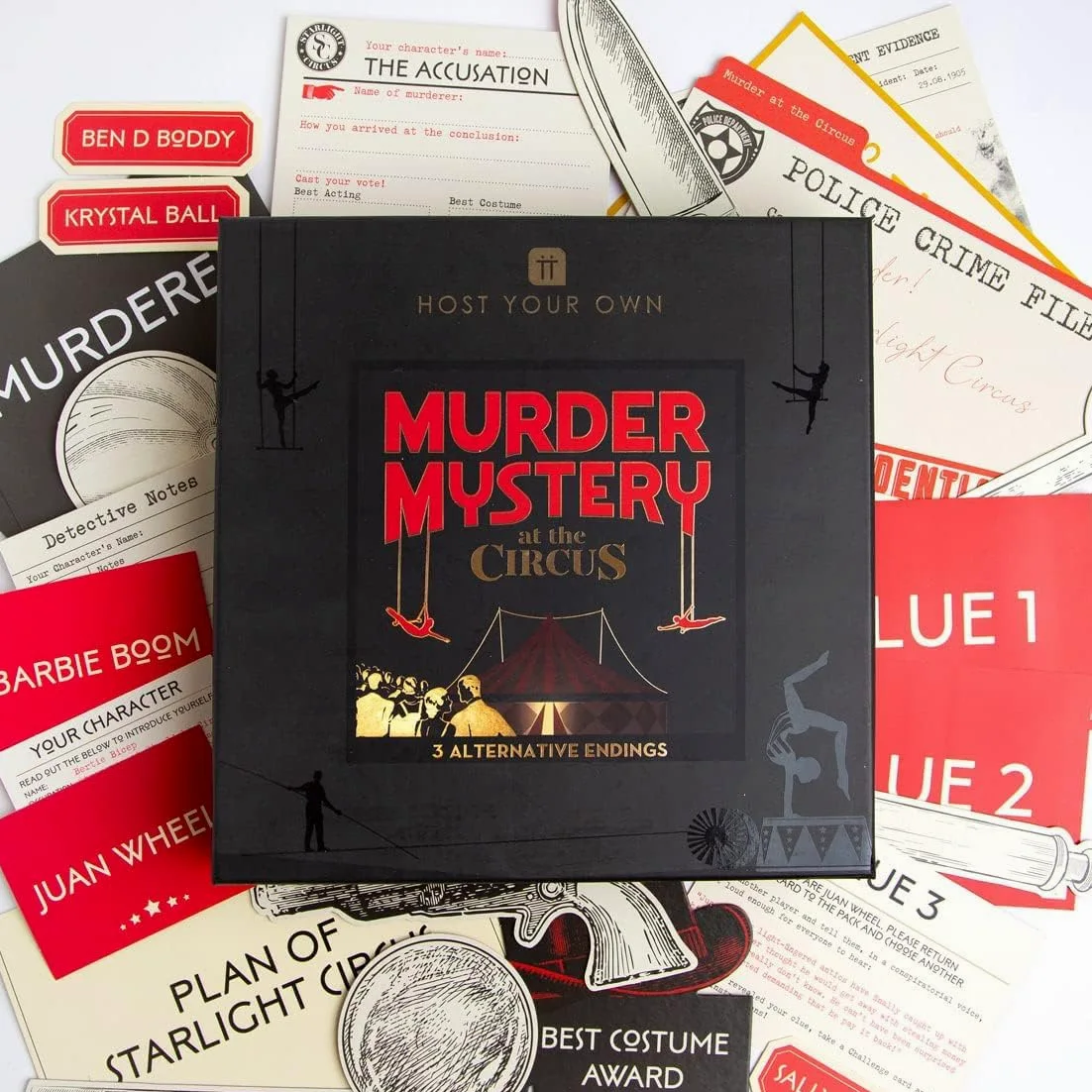 Talking Tables Jeu de mystère de Meurtre sur Le thème du Cirque à la Maison | Organisez Votre Propre soirée de Jeux et résolvez Le Crime | Rejouable avec 3 Fins pour Le dîner, Cadeau de Noël