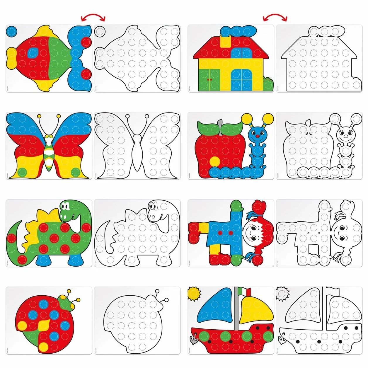 Quercetti Fantacolor Junior 48 Mosaique Enfant 3D à Gros Boutons, Valisette Portable, Jeu 3 Ans