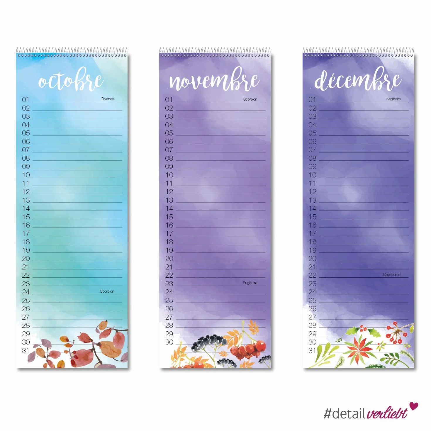 Calendrier d'anniversaire à spirales avec étoile caractères dv727