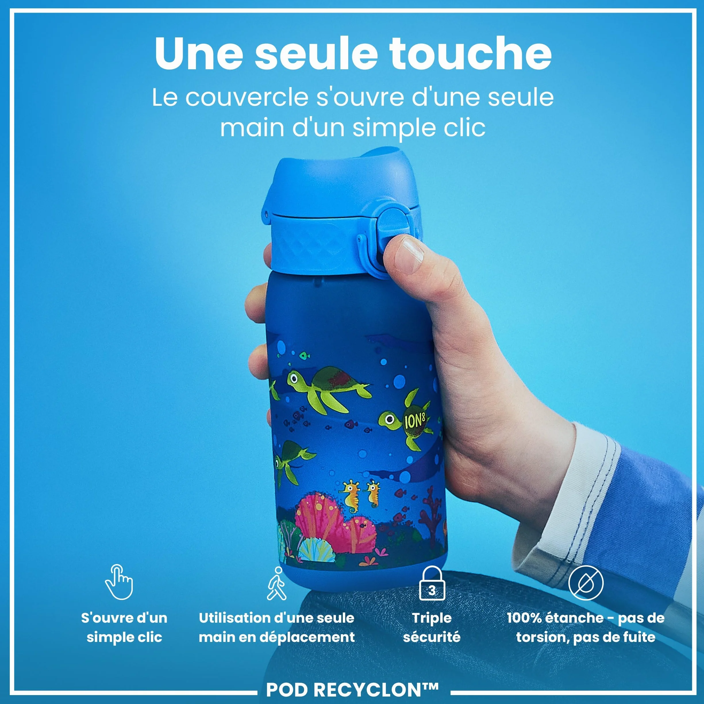 Ion8 Gourde Enfant 350ml Anti-Fuite Verrouillage Sécurisé Sans BPA Lavable Lave-Vaisselle