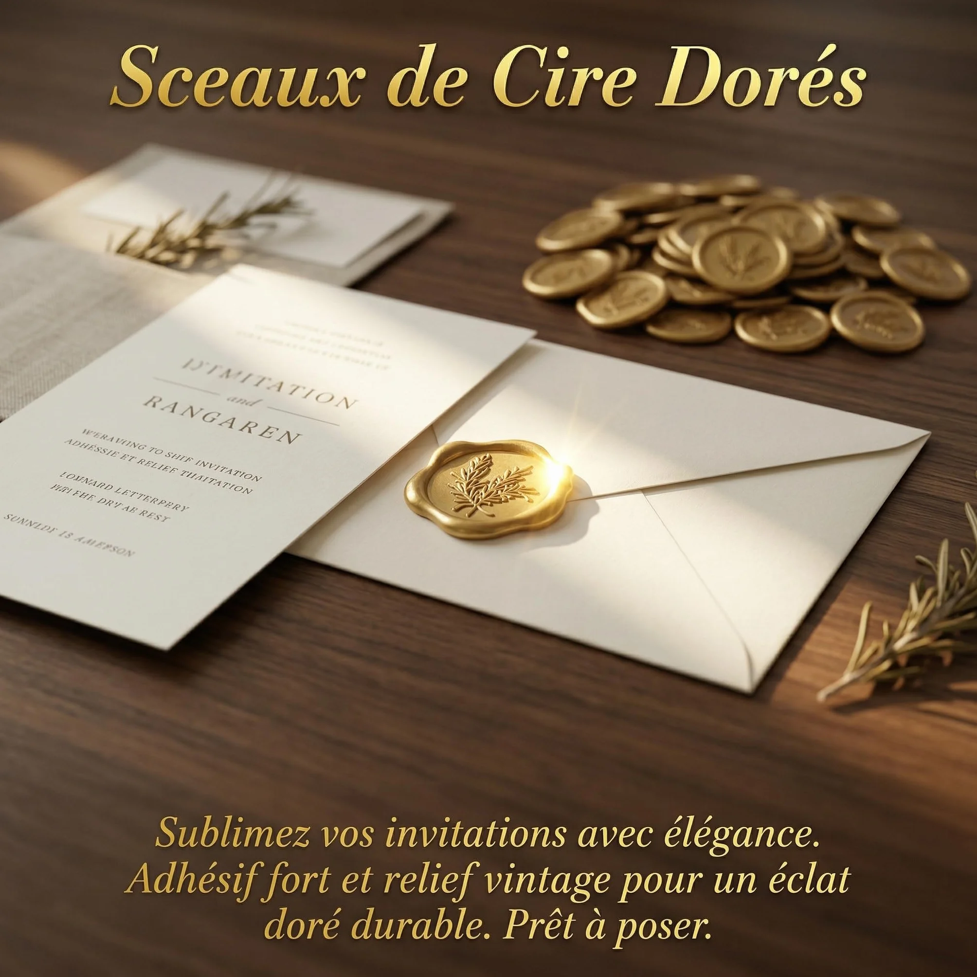Sceau de Cire Doré Adhésif Fort, 50 Pièces Cachet de Cire Autocollant pour Enveloppe Invitation Mariage