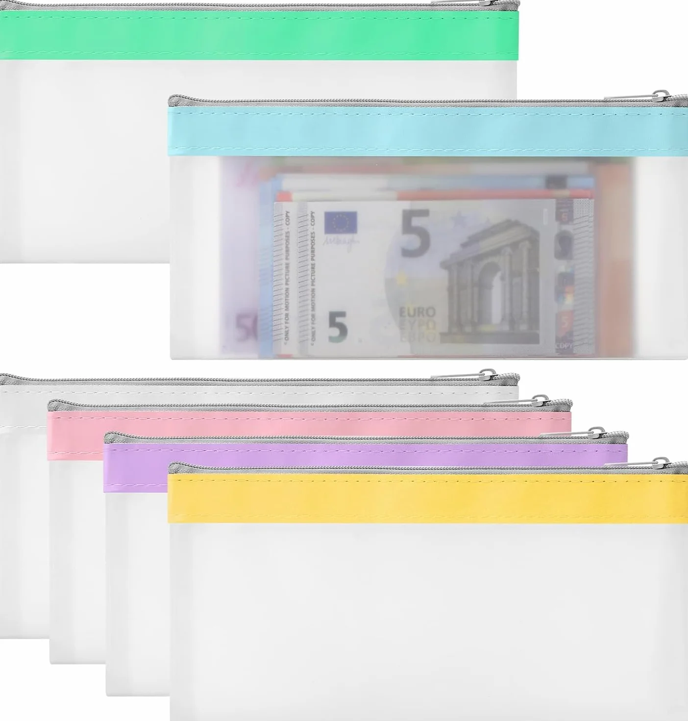 VOSSOT 6 Pièces Sacs d'argent avec Fermeture Éclair Pochette Transparente pour Banque 19,3x9,4 cm