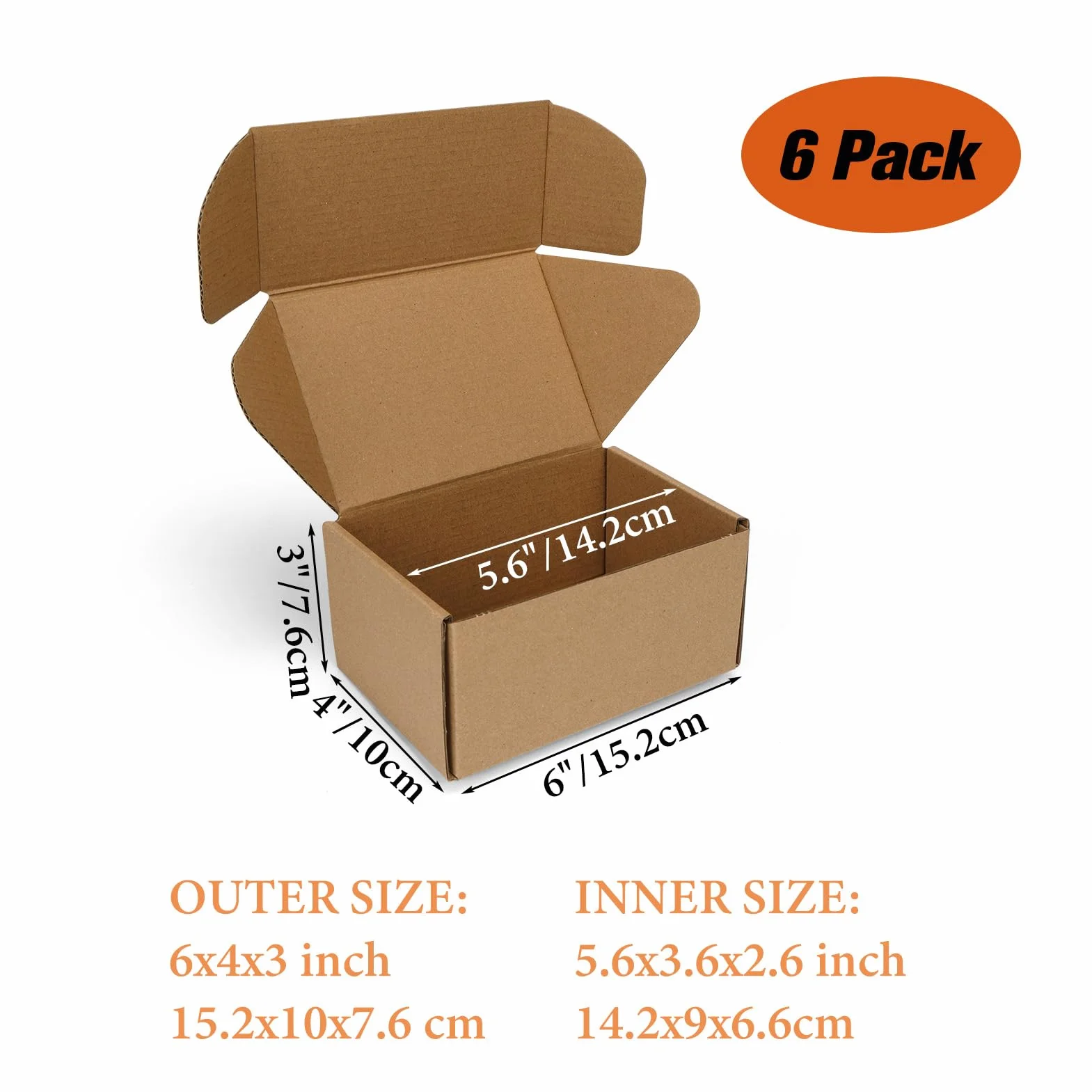 HORLIMER Lot de 6 Petites Boîtes Carton d'Expédition 15,3x10,2x7,7cm, Boîtes Postales Pliables Marron