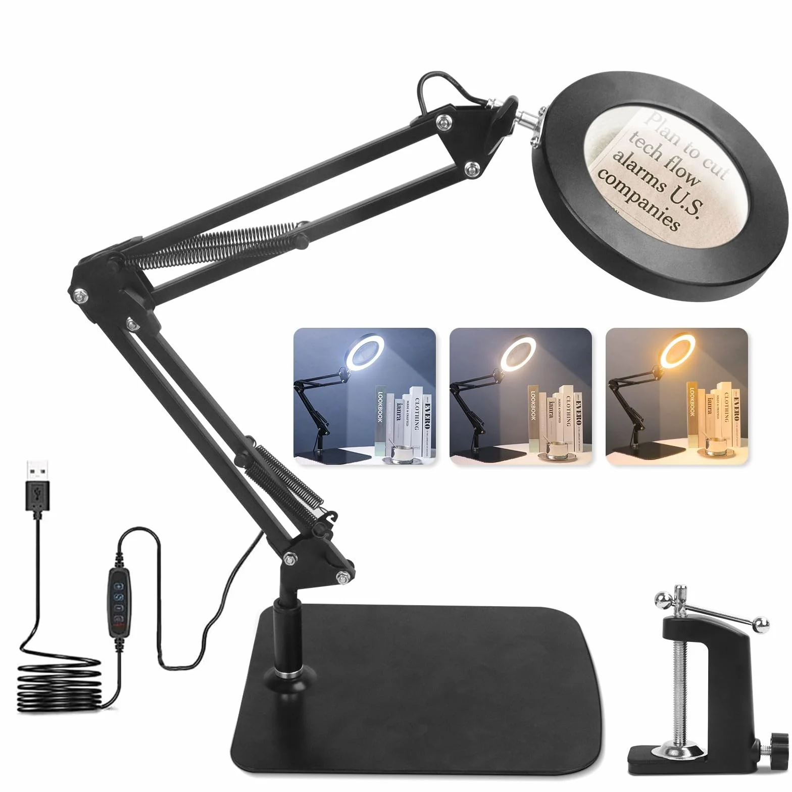 OKSANO Lampe Loupe 10X LED Bureau 3 Couleurs 10 Luminosité Lecture Réparation Artisanat