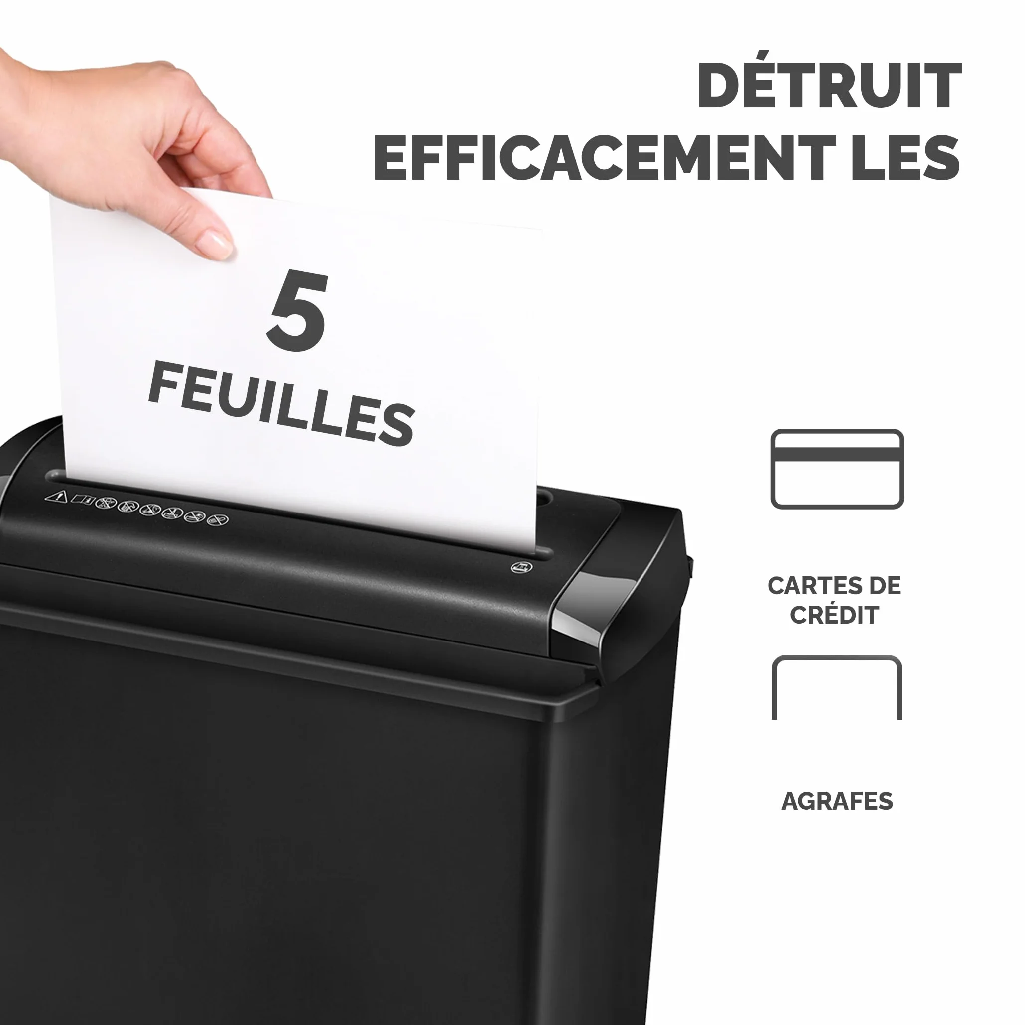 Fellowes Powershred P-25S Destructeur de Documents 5 Feuilles Coupe Droite 11L P1 Noir