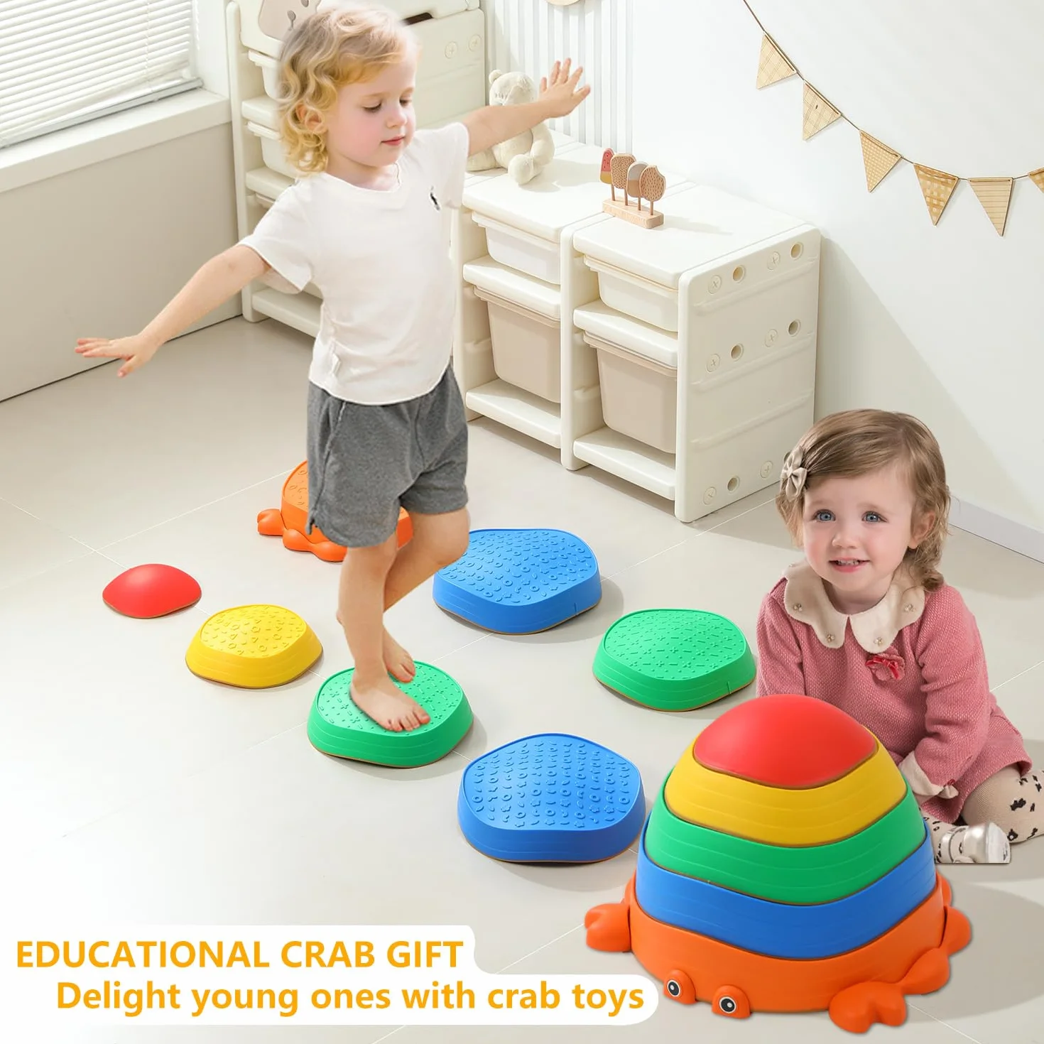 UBRAVOO Pierres d'équilibre antidérapantes lot de 5 pour enfants 3 ans+ intérieur extérieur