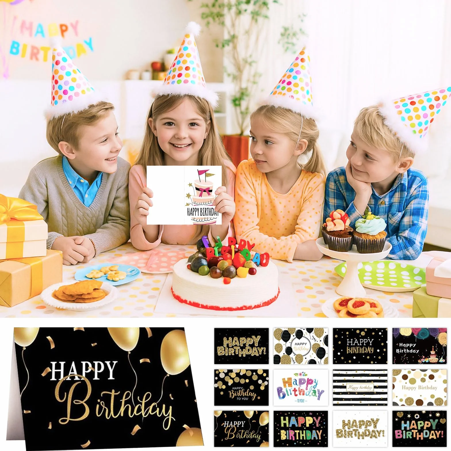 Lot de 24 Cartes d'anniversaire avec Enveloppe et Autocollants, Carte de Vœux Anniversaire Femme Homme Enfants