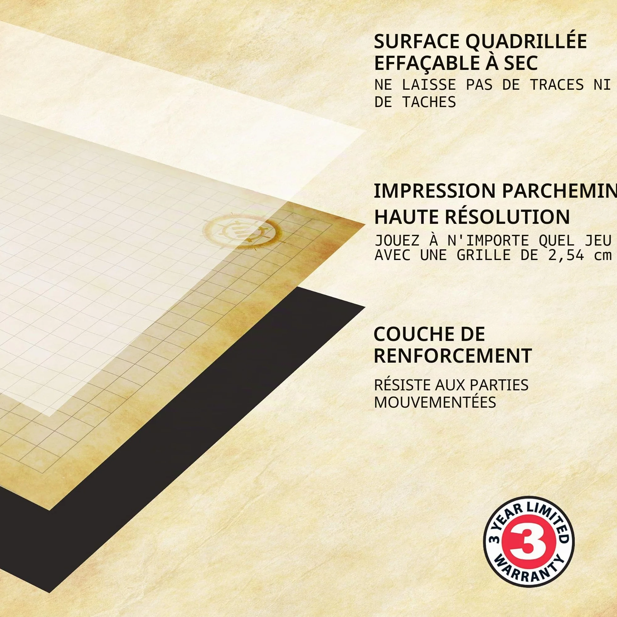 ENHANCE Grid Mat RPG DND Map 61x91cm Effaçable à Sec Jeu de Rôle Tapis de Jeu Battle Grid avec Pochette de Voyage